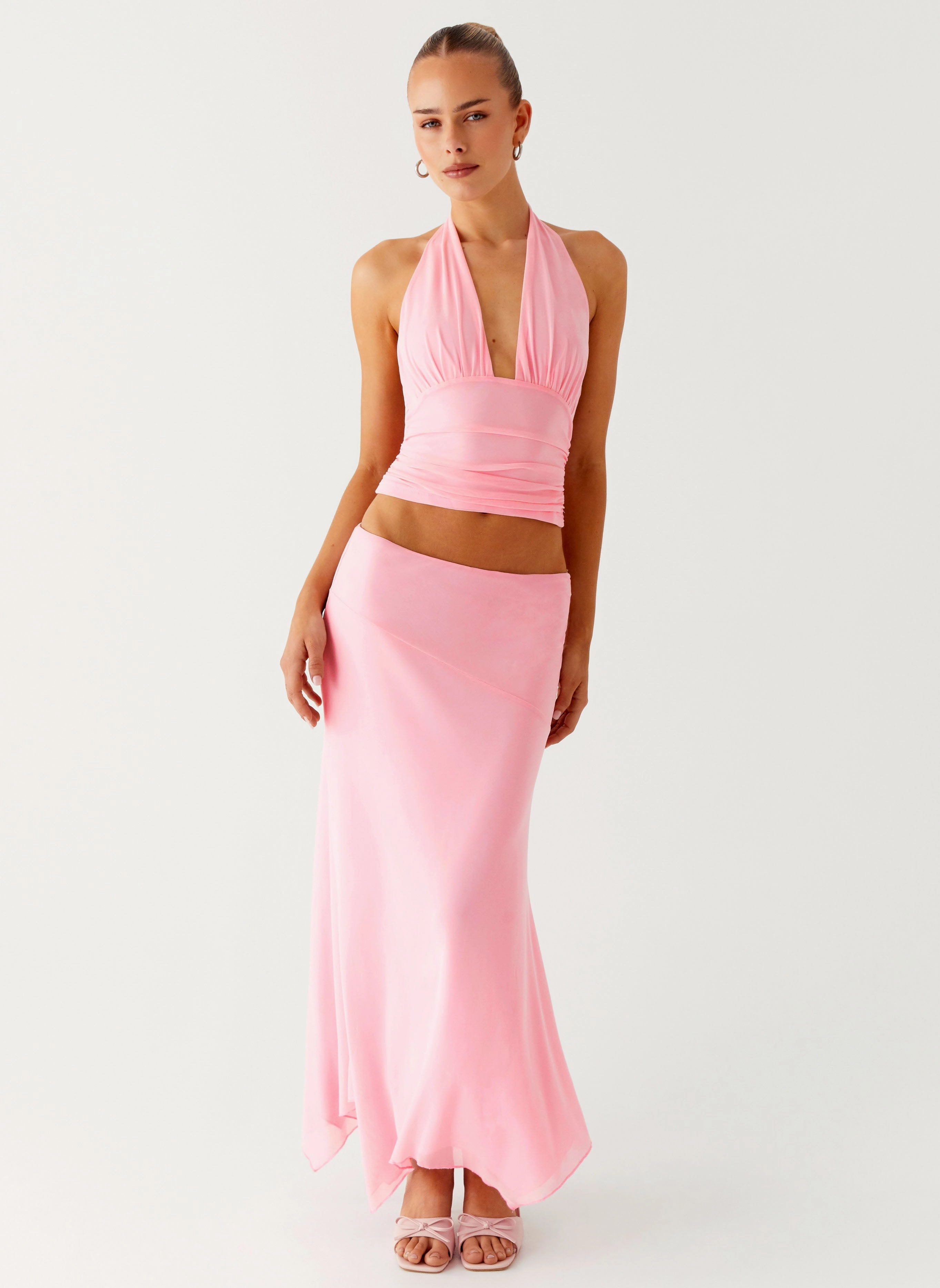 Basic Long Sleeve Kerrie Halter Top - Baby Pink