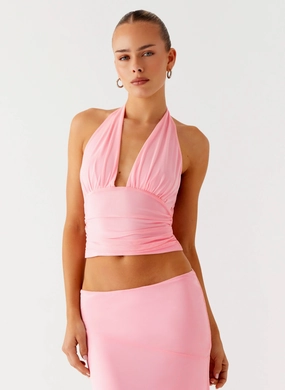 NonPill Surface Treatment Kerrie Halter Top - Baby Pink