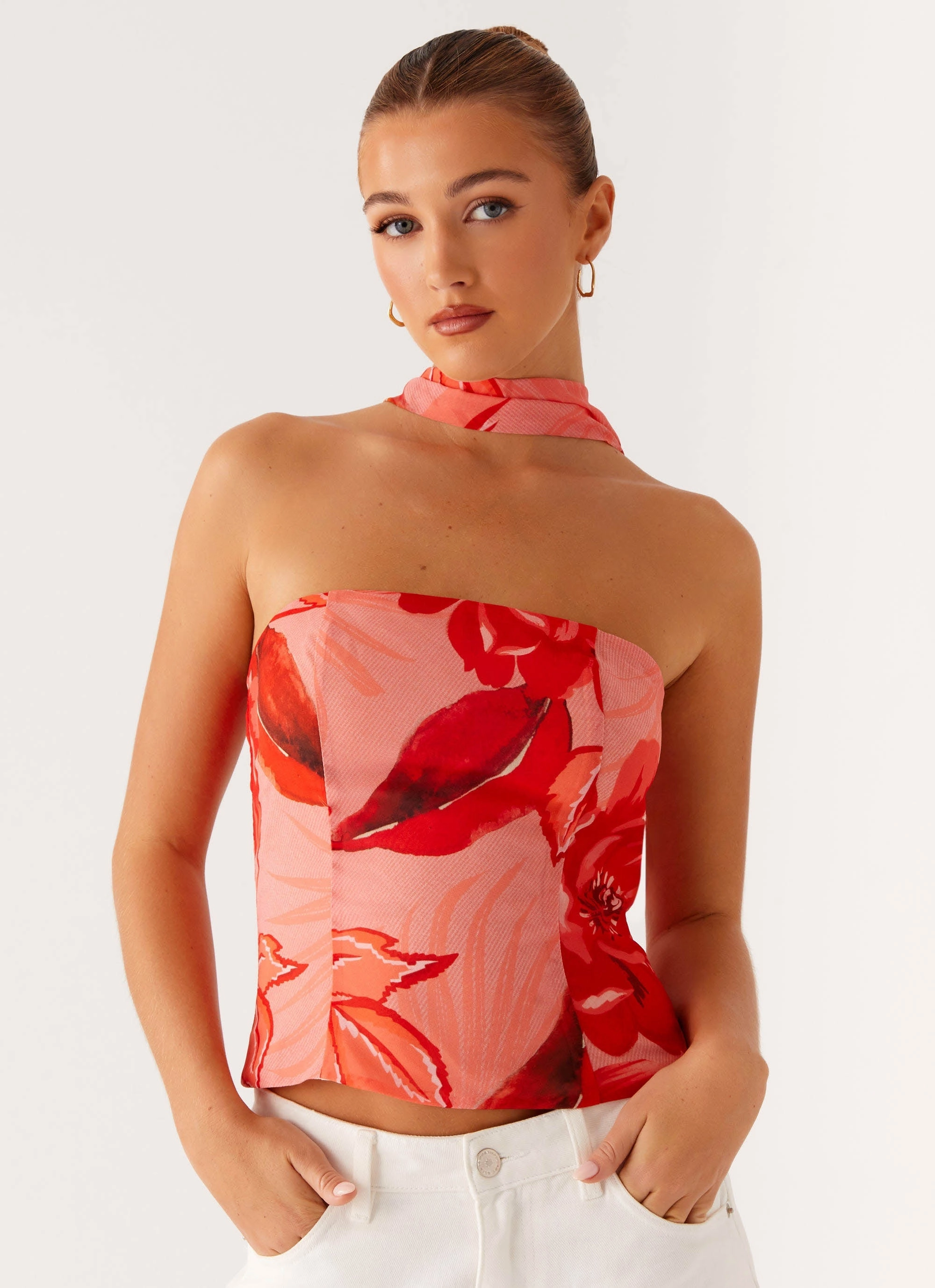 Anais Scarf Top - Sicily Sunset Print Double Faced Jersey Knit Basic Tank