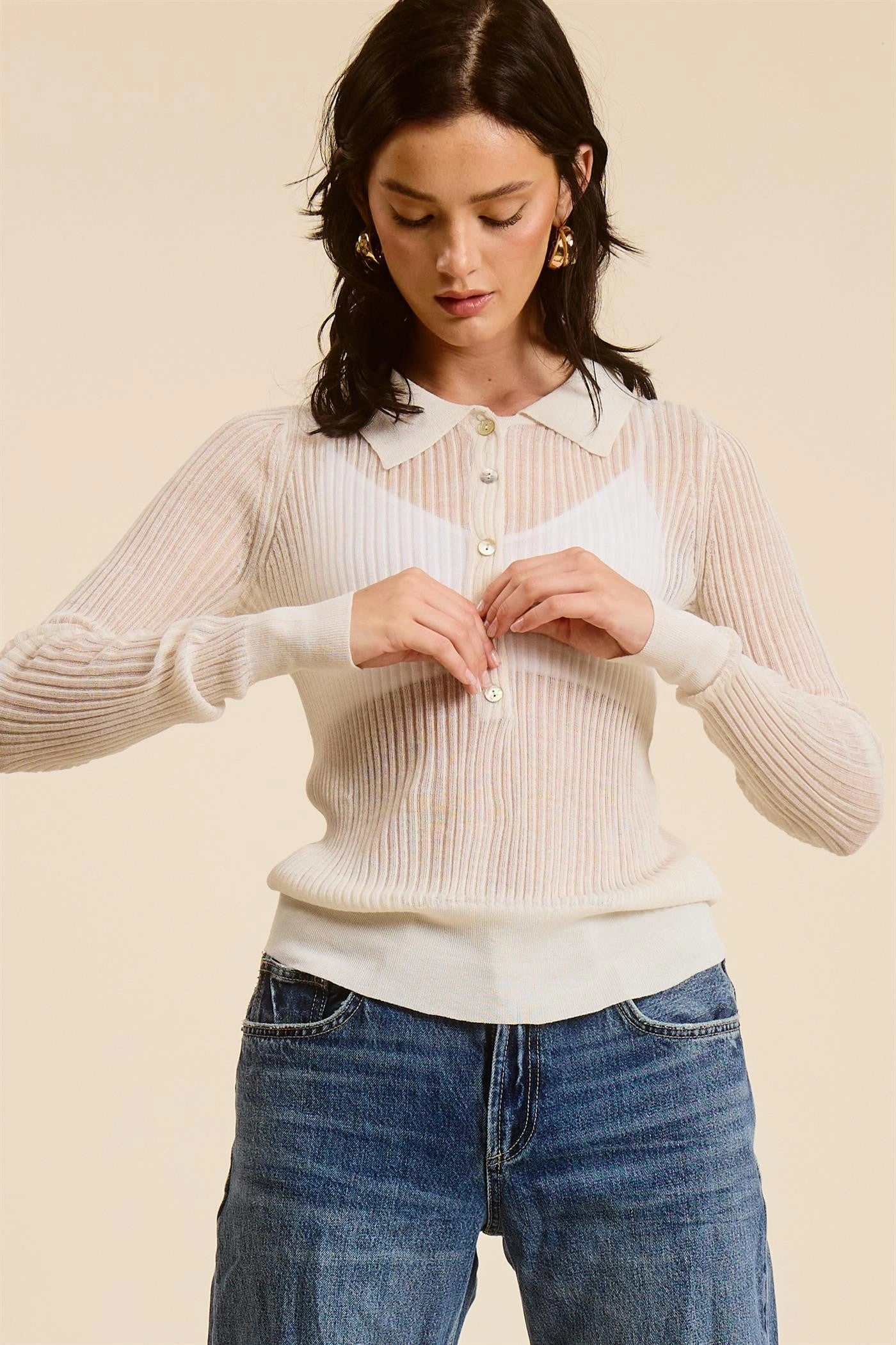 Sheer Knit Top Versatile Base Layer