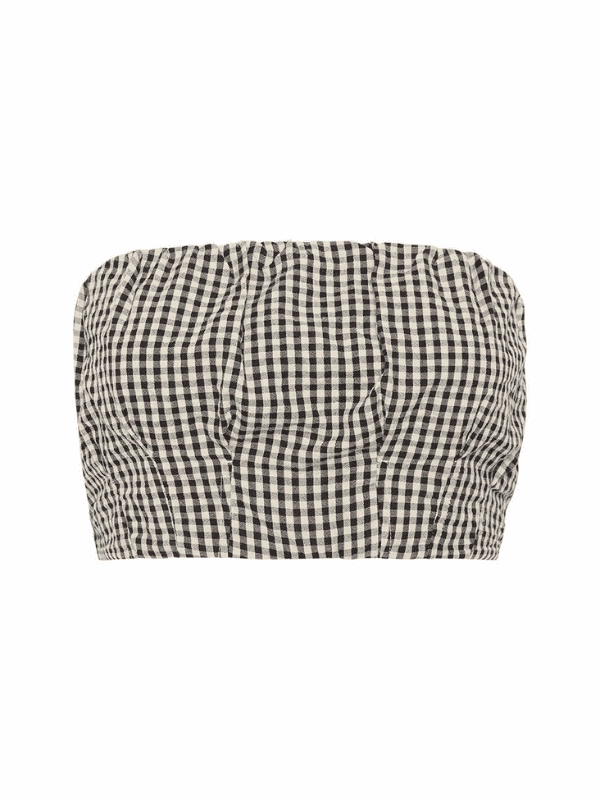 Mira Bandeau Top in Black & Cream Gingham Retro design Ventilated Panels