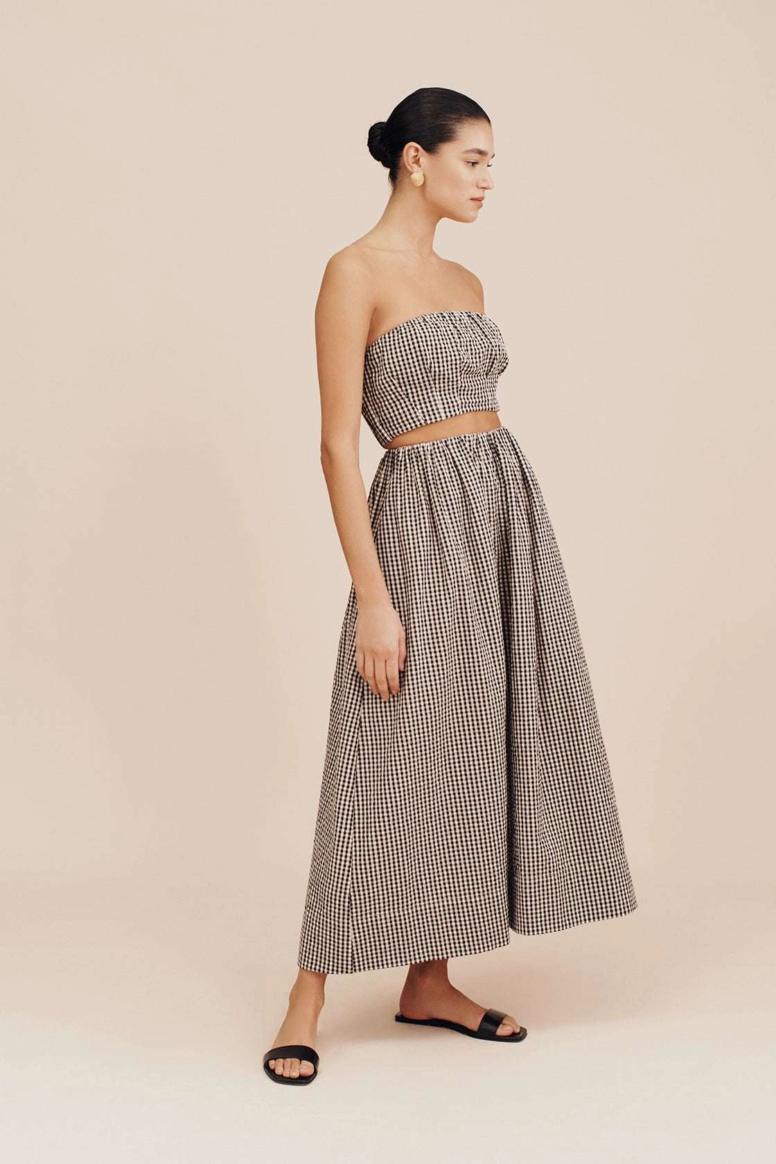 Mira Bandeau Top in Black & Cream Gingham Ribbed Collar Style