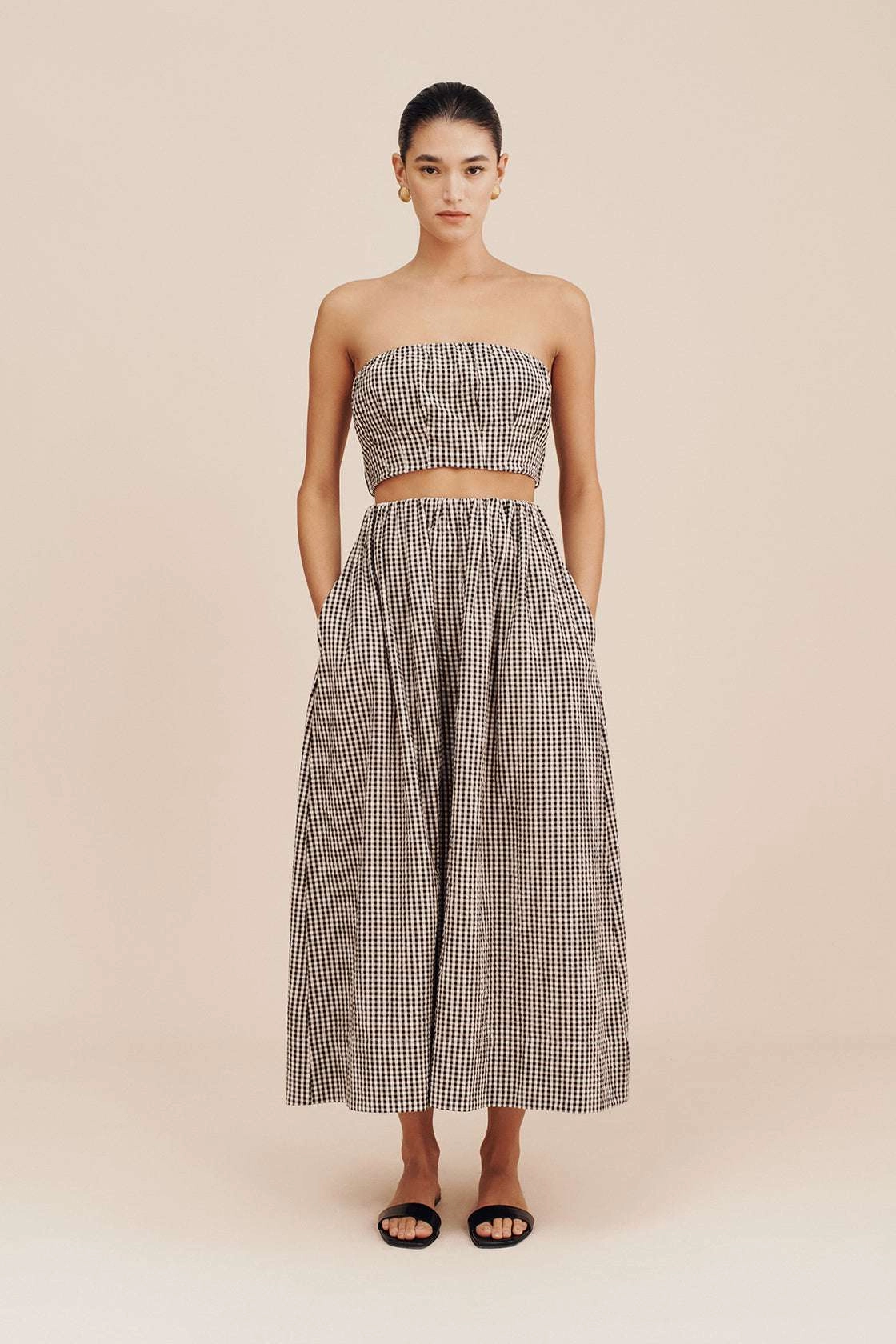 Durable Reinforced Hem Mira Bandeau Top in Black & Cream Gingham