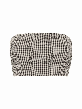 Mira Bandeau Top in Black & Cream Gingham Retro design Ventilated Panels