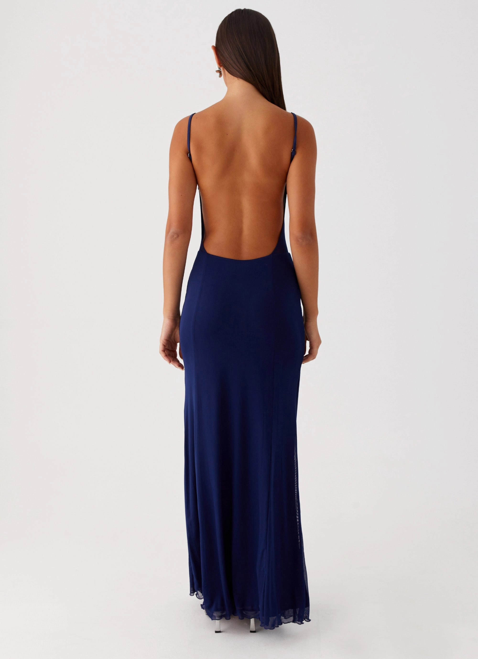 Miranda Maxi Dress - Navy Frayed-Edge Romantic-Detail