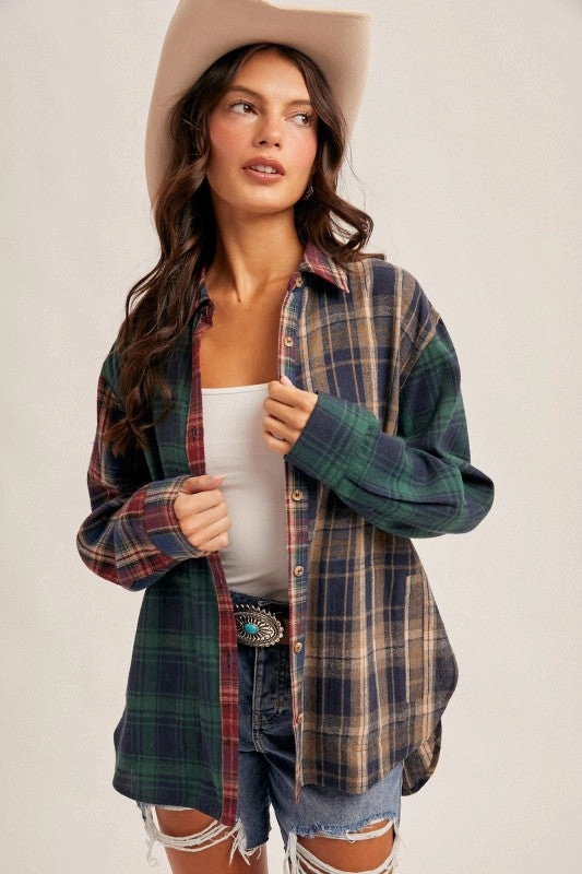 Miranda Mixed Plaid Button Down Shirt simple appearance