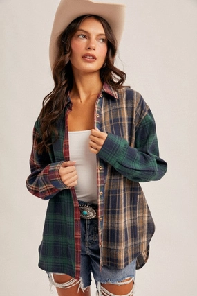 Miranda Mixed Plaid Button Down Shirt Classic Color