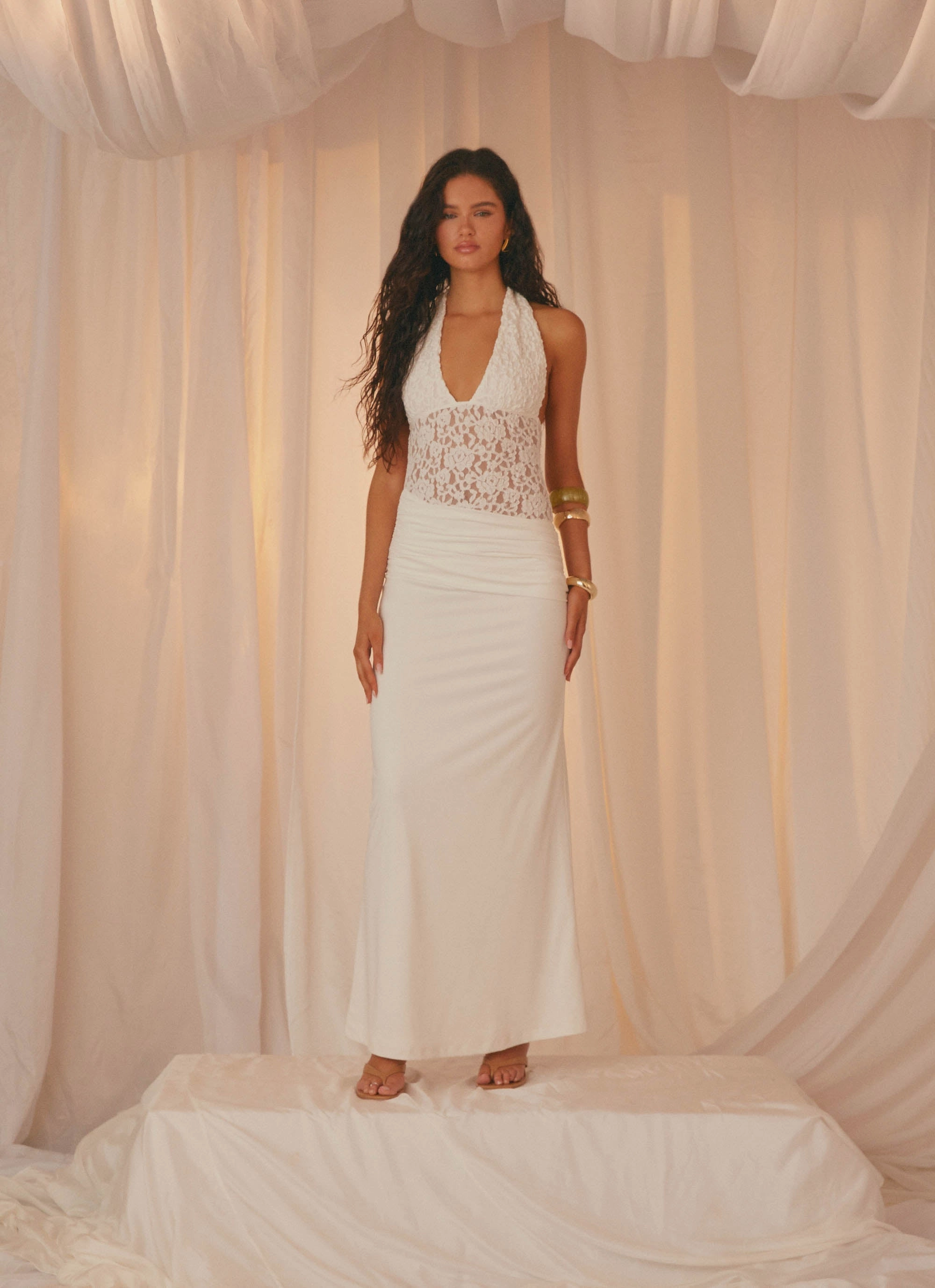 Miri Halter Maxi Dress - Ivory Comfortable fit Contemporary Vibe