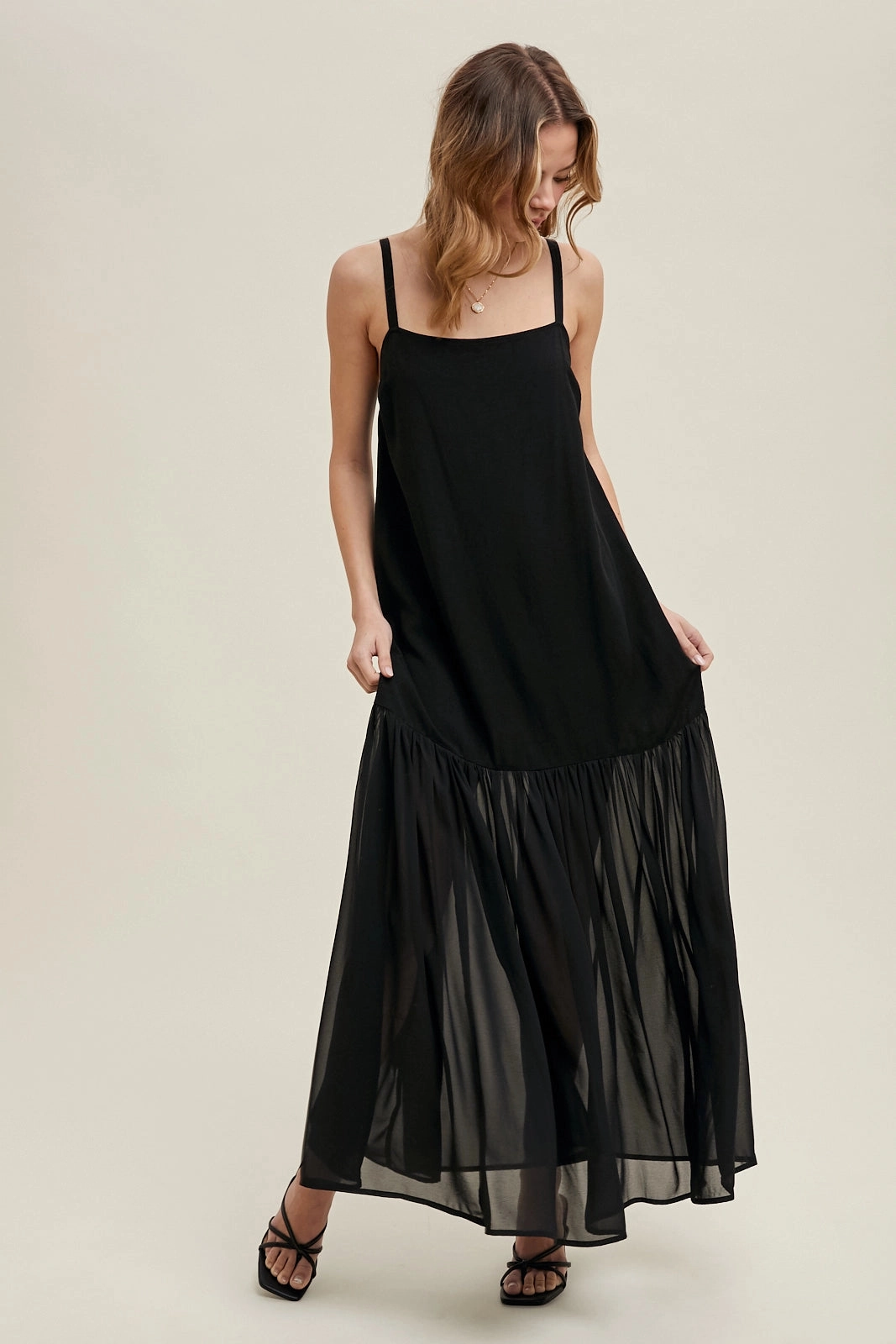 Festival Mood Delicate Edge Mixed Media Cami Maxi Dress