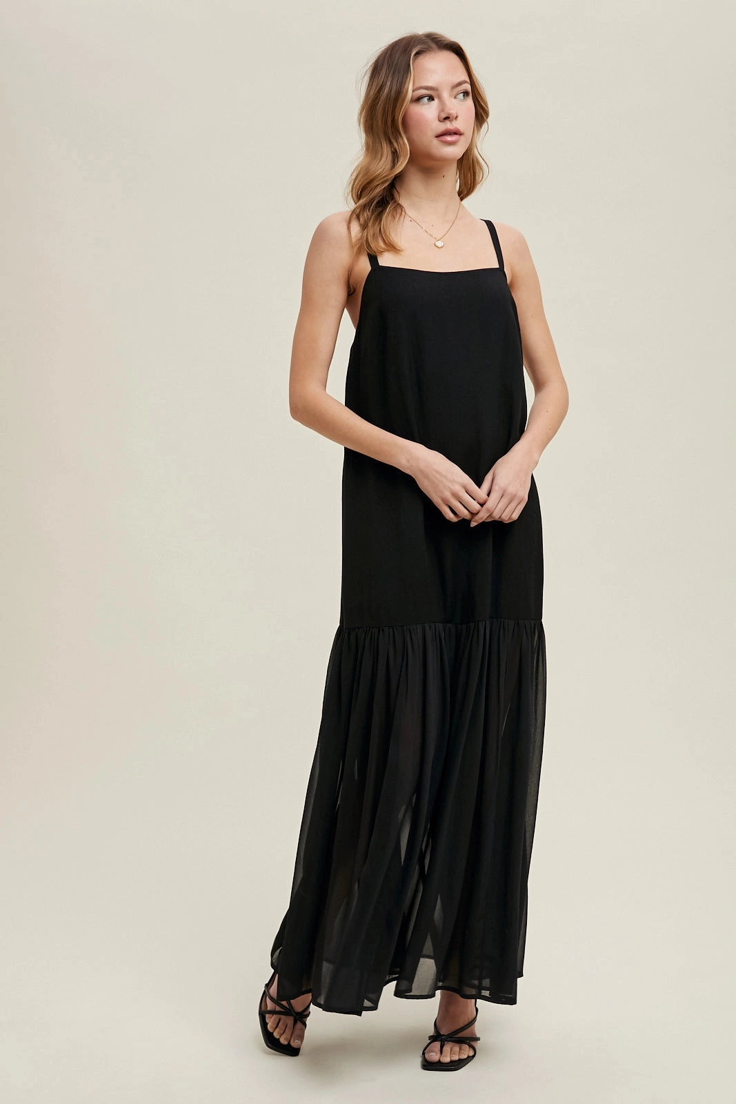 Resort-Wear Mixed Media Cami Maxi Dress
