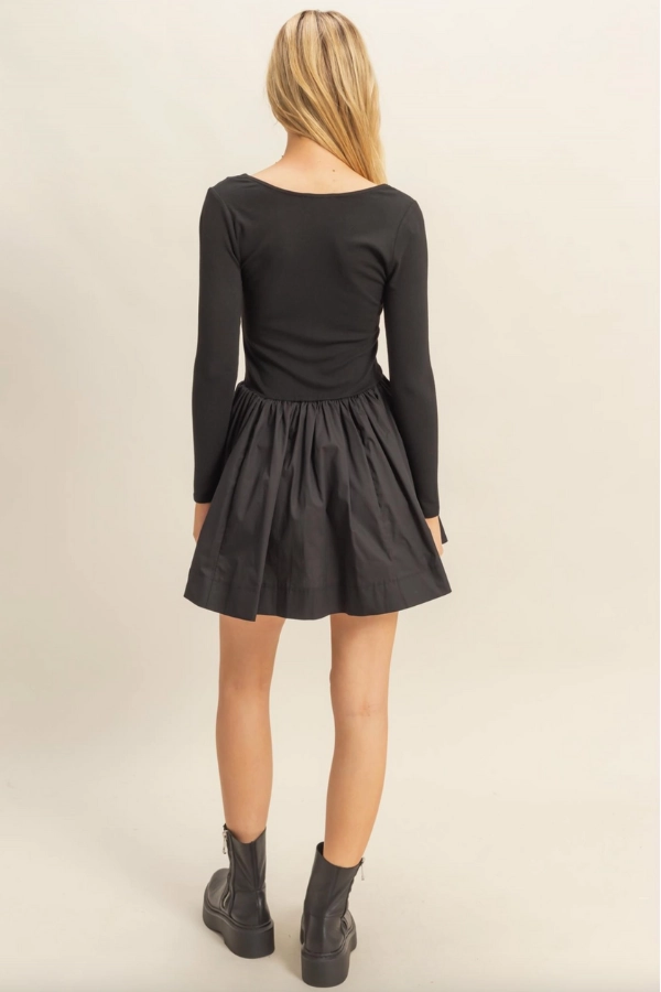 Mixed Media Scoop Neck Mini Dress - Black FlexibleCollarStructure UV Protective Layer