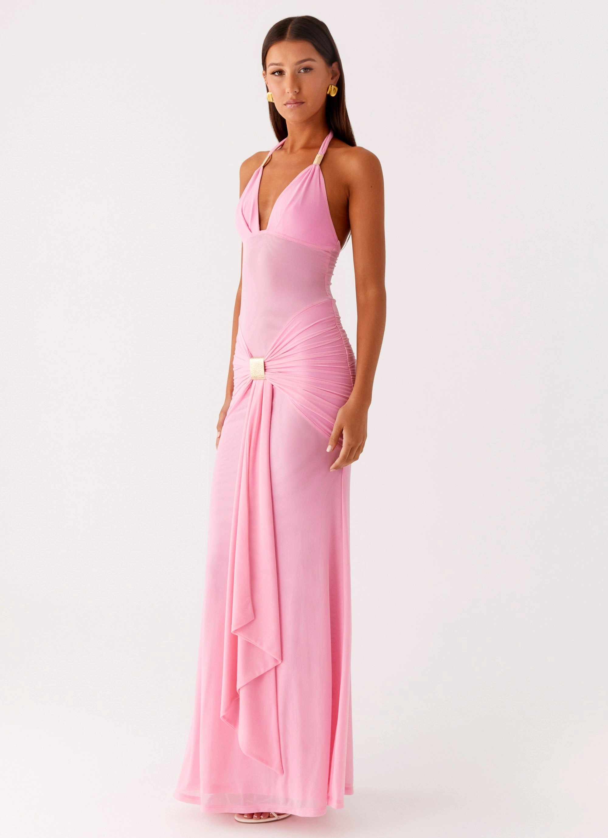 Art Event Miyah Halter Hardware Maxi Dress - Baby Pink