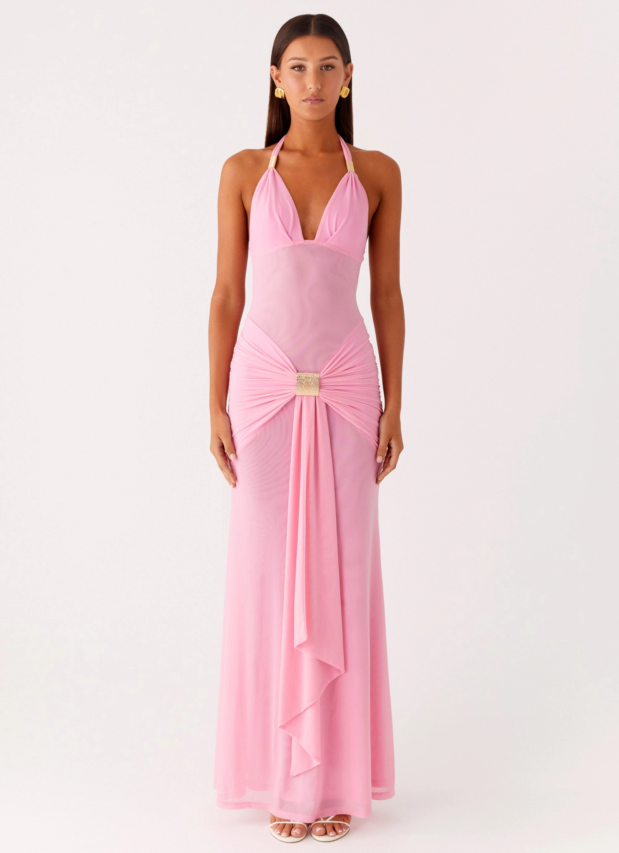 Miyah Halter Hardware Maxi Dress - Baby Pink Classic wrap dress