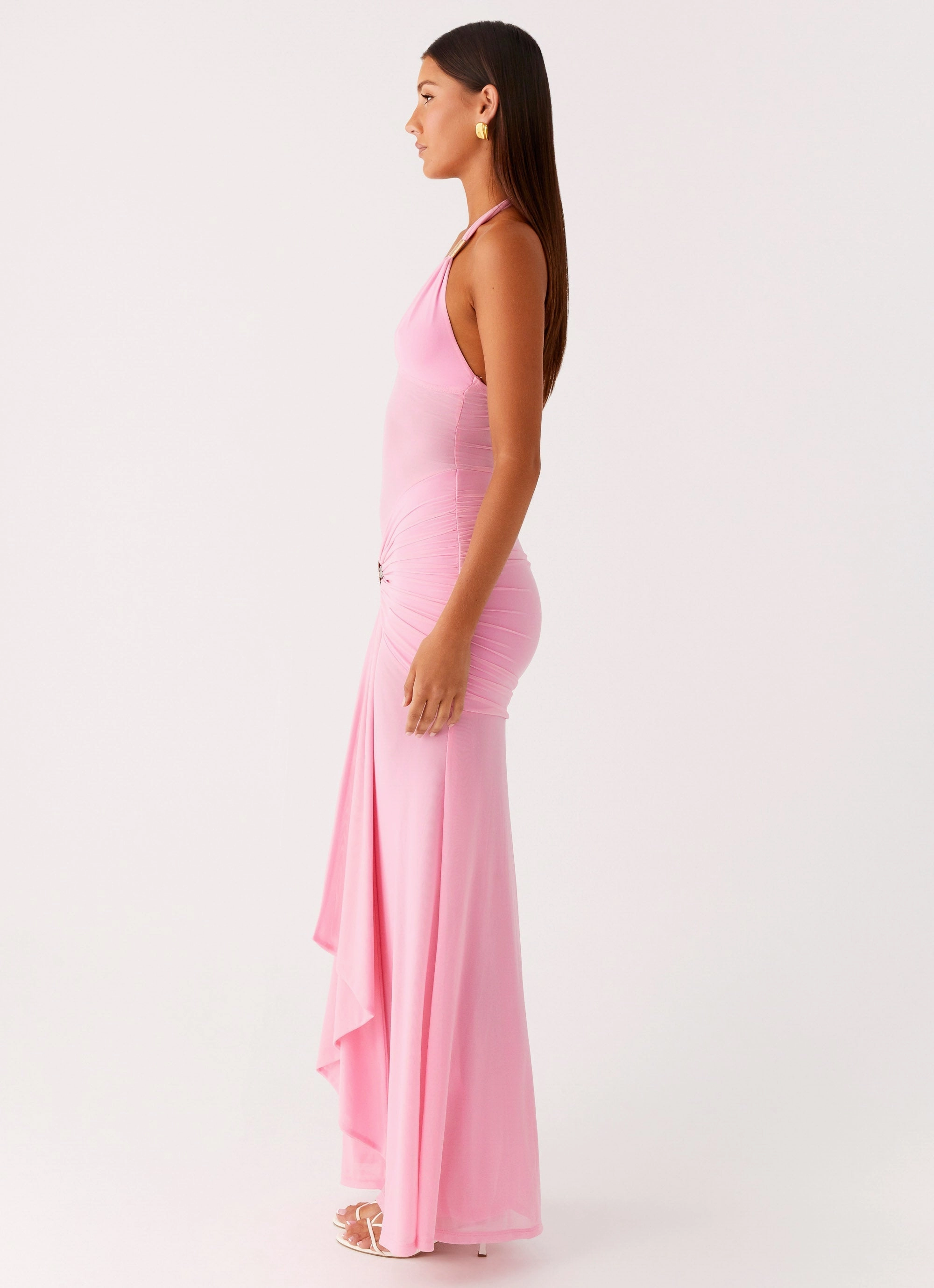 Miyah Halter Hardware Maxi Dress - Baby Pink High-Neck