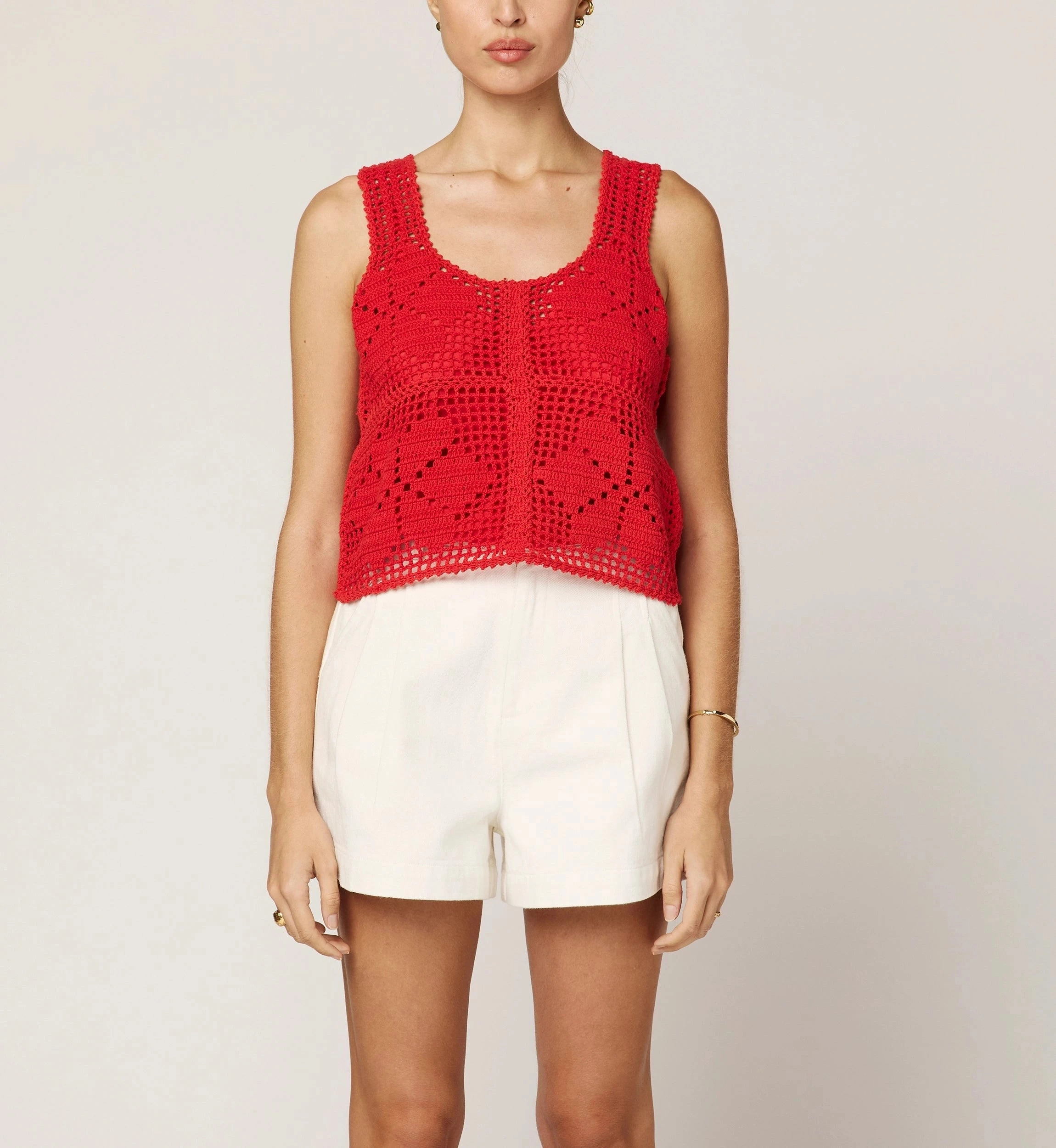 Fitted Shirt FourWayStretchFabric Miyuki Crochet Top | Poppy Red