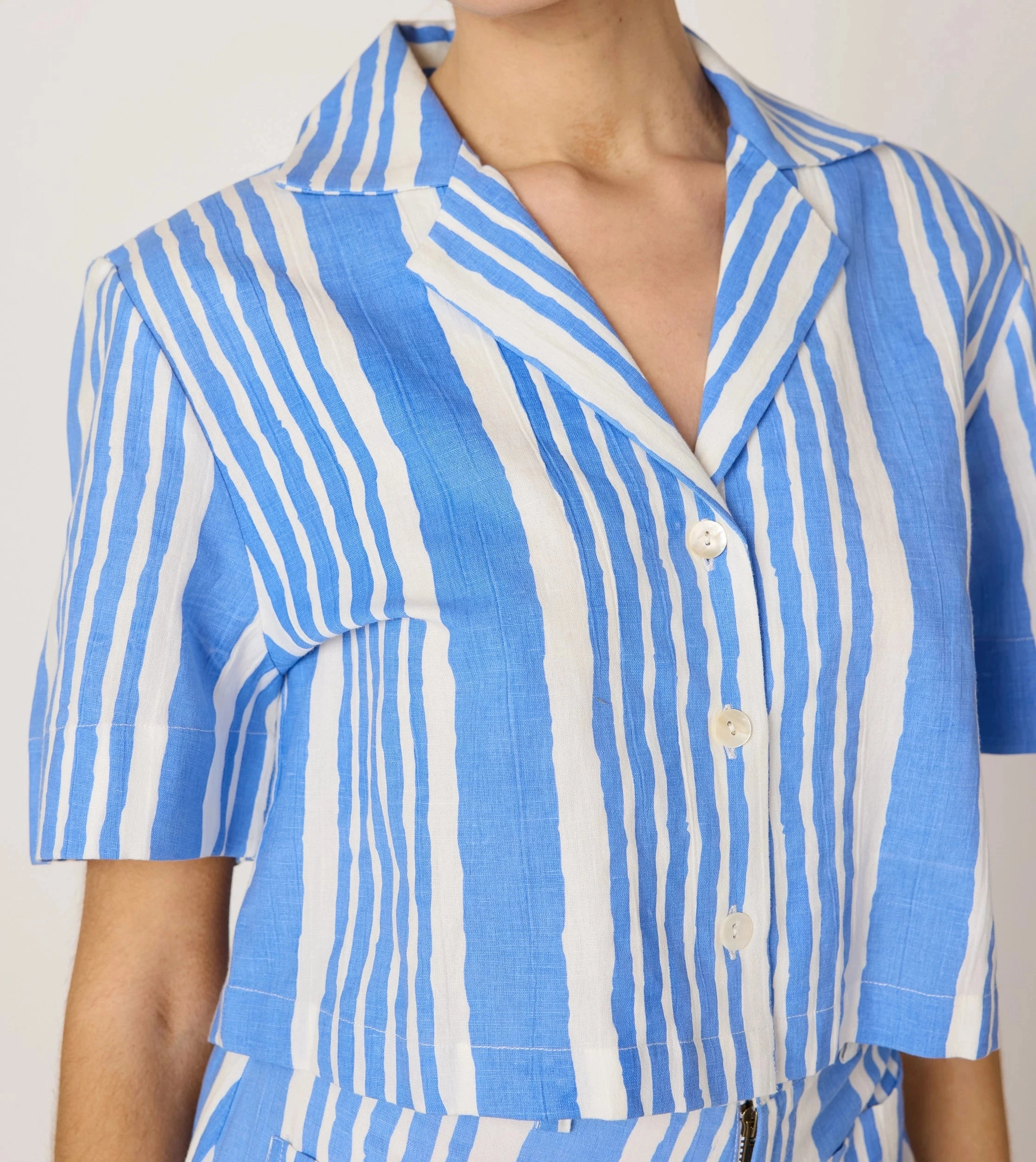 Mizuki Blouse | Blue Vecchio Stripe Ventilated Back Panel NonIrritatingStitching