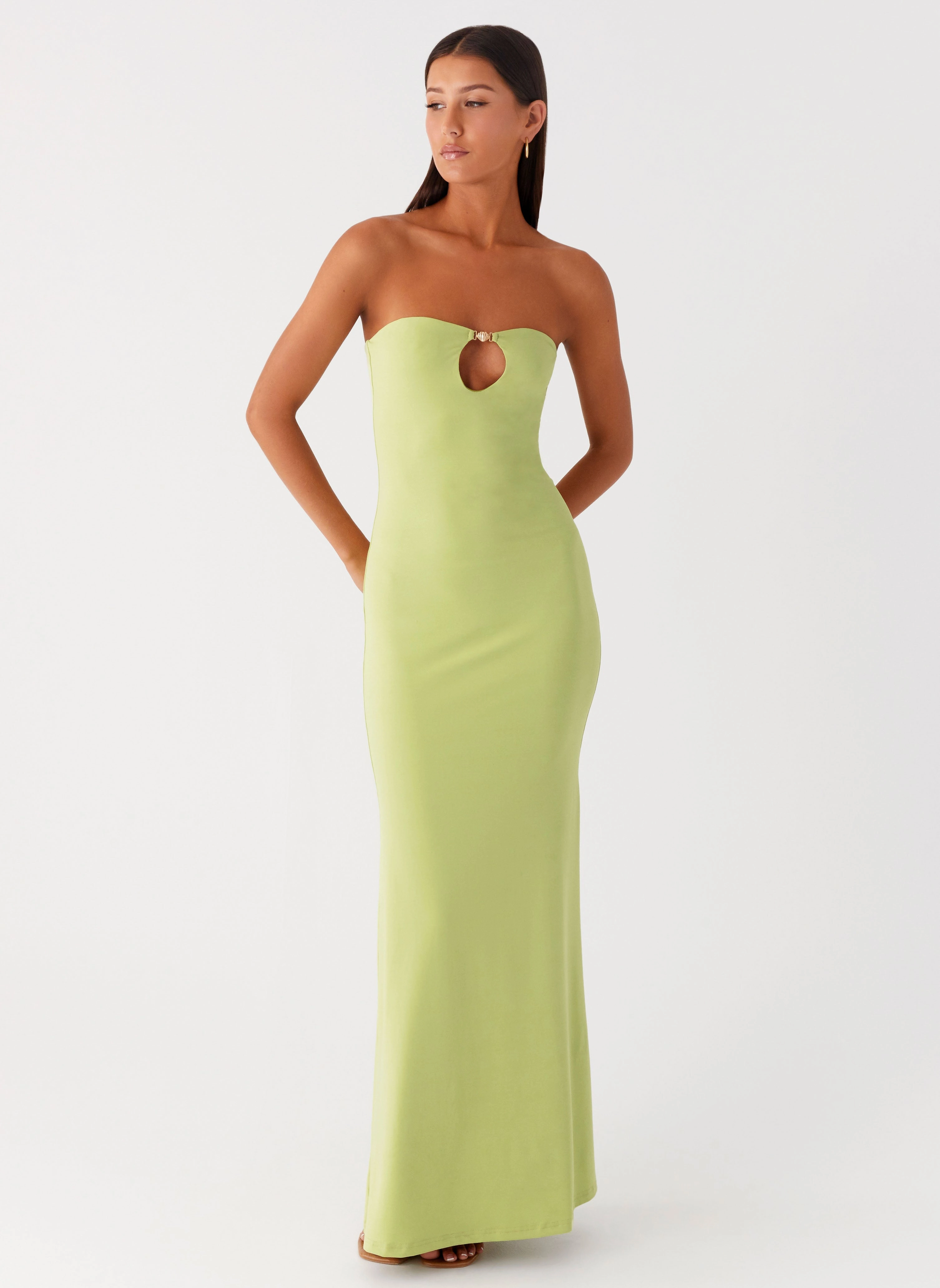 Moara Cut Out Maxi Dress - Lime Green Flare Breeze