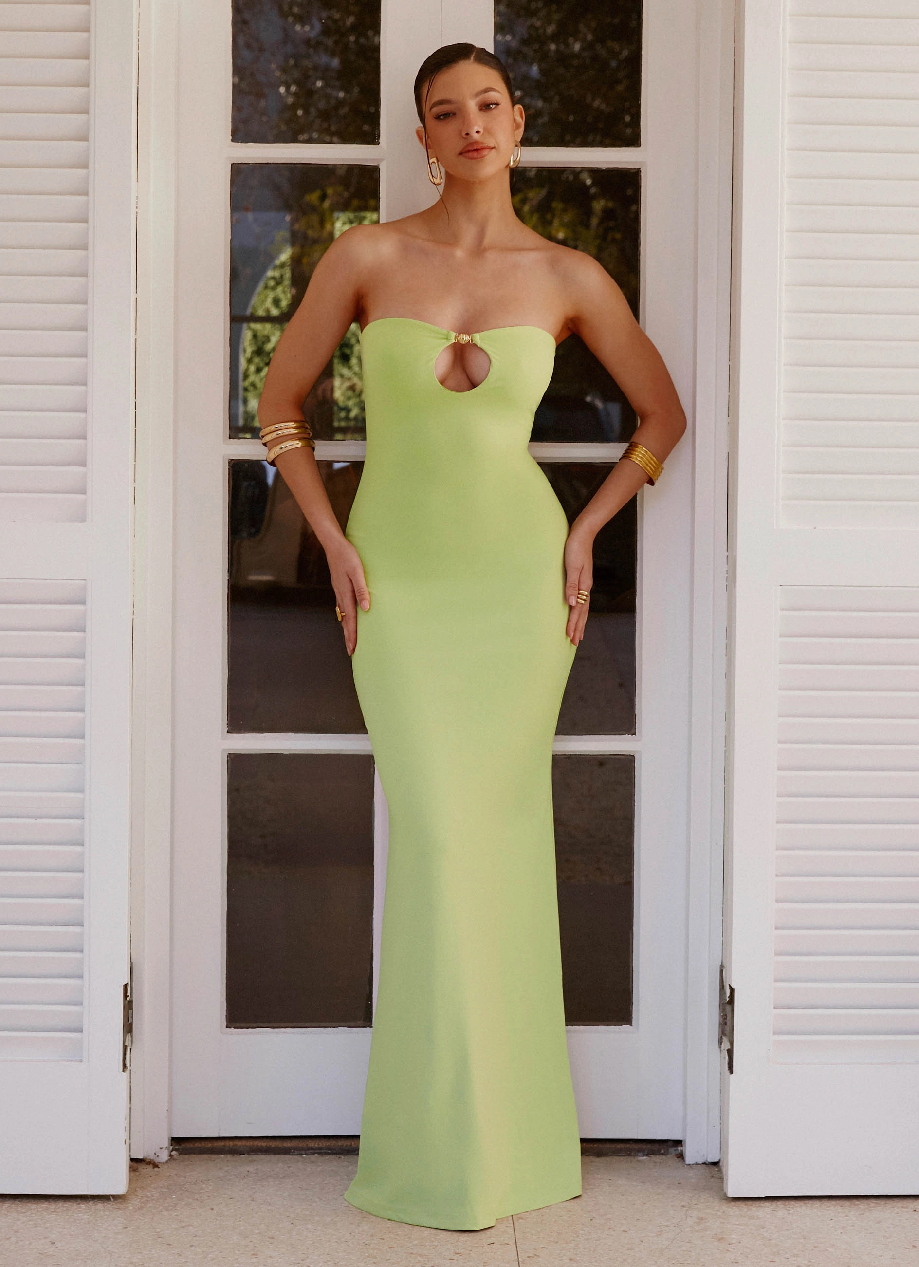 Moara Cut Out Maxi Dress - Lime Green Year Rounder Timeless Edge