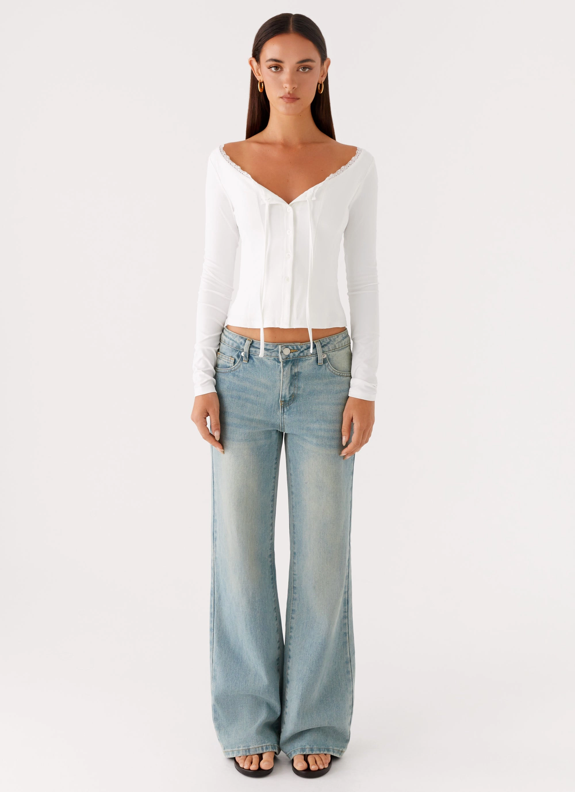 DoubleStitchedSeams LayeredCuff Moda Long Sleeve Top - White