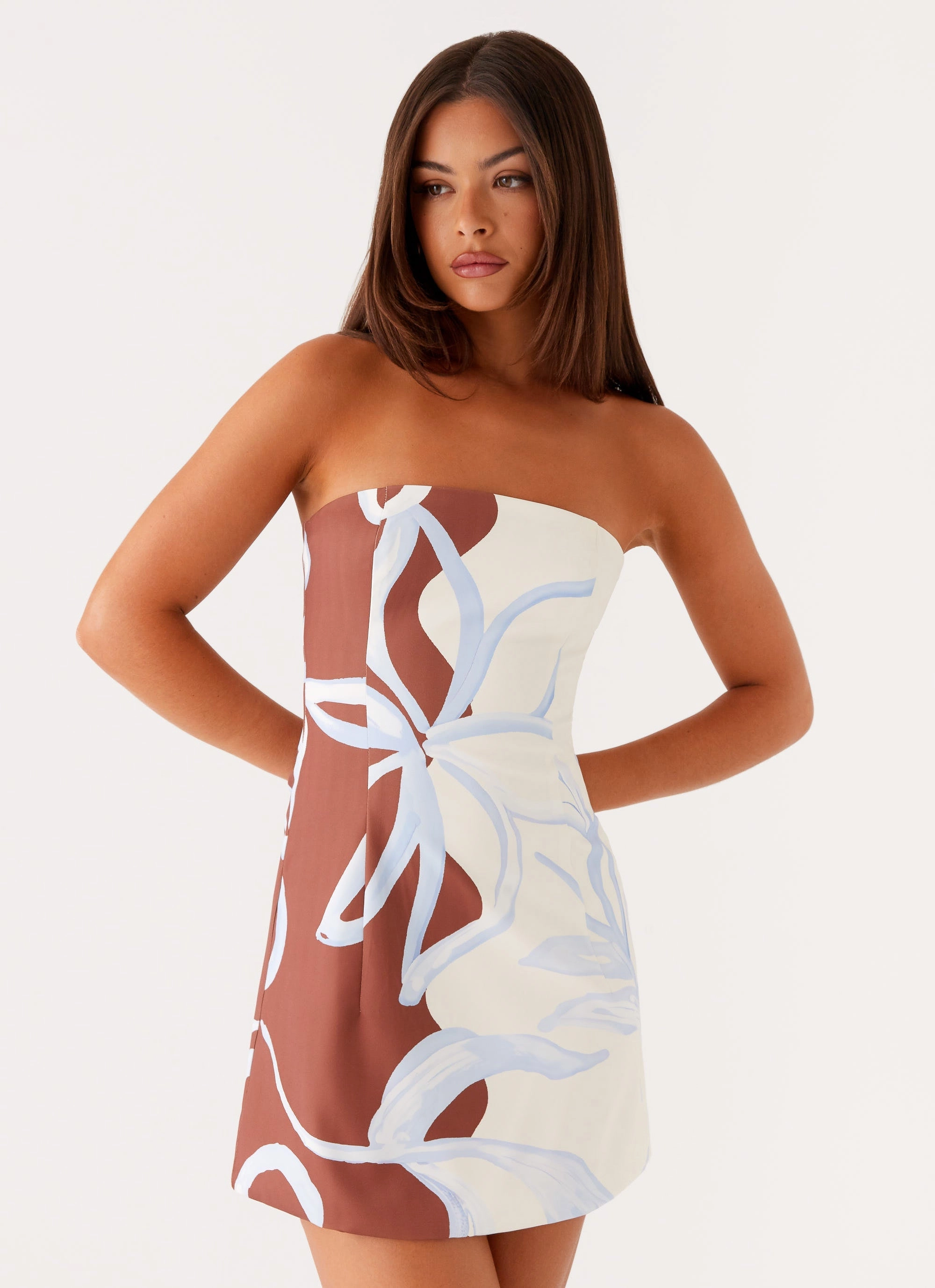 Denby Strapless Mini Dress - Bloom Wave Print Refined Presence