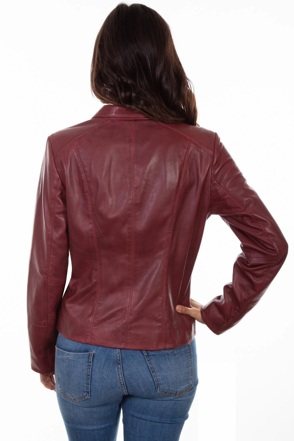 Dual Layer Insulation Stretch Weave Fabric Scully Womens Merlot Leather Lightweight Zip Jacket
