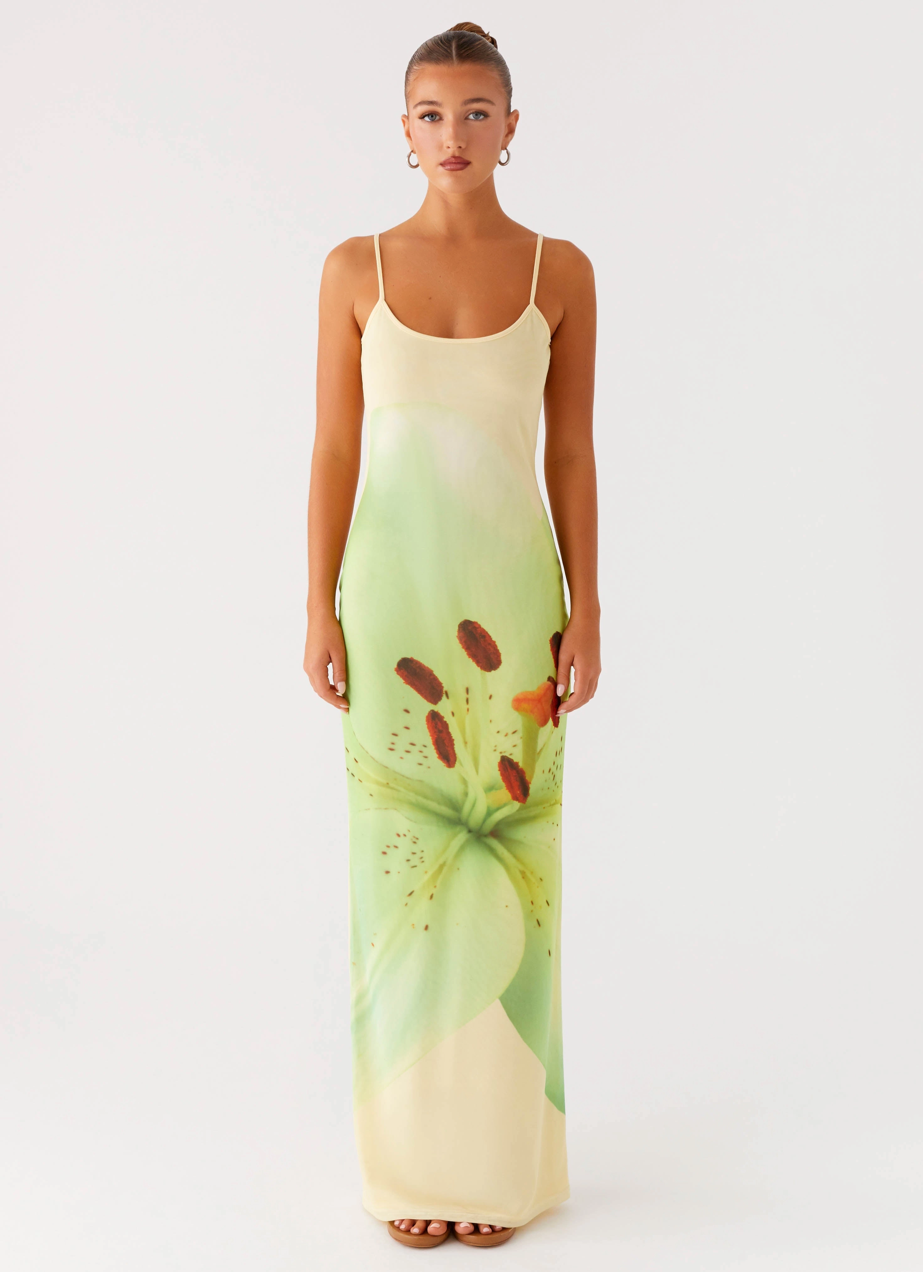 Bad News Mesh Maxi Dress - Yellow Lily Dew Tone Body Ease