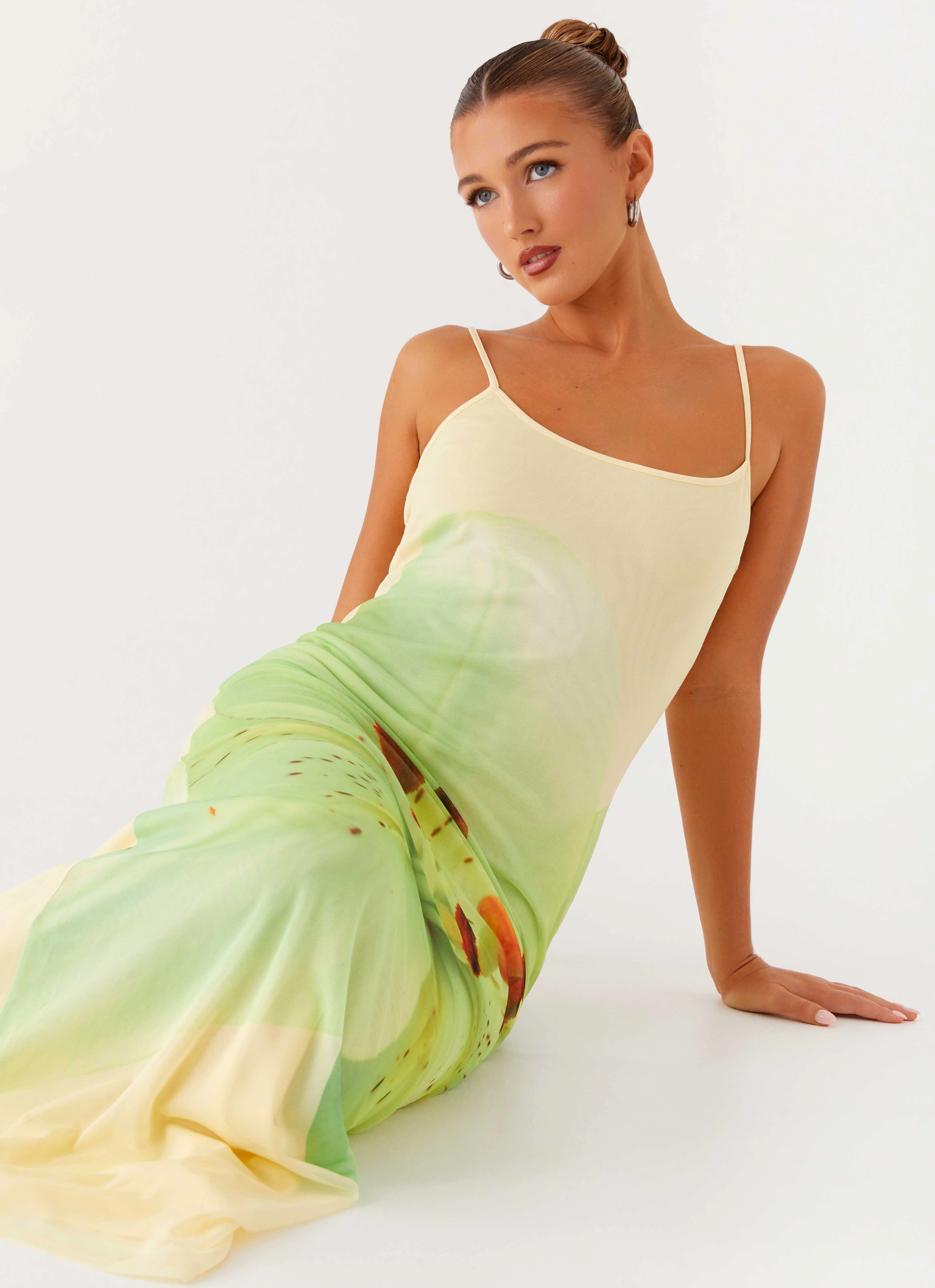 Bad News Mesh Maxi Dress - Yellow Lily perfect for events Silk Shine