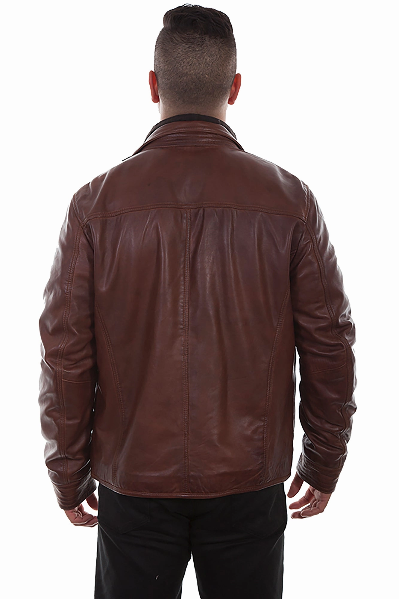 Neutral Fit Design Layered Collar Scully Mens Antique Brown Leather Quilted Jacket