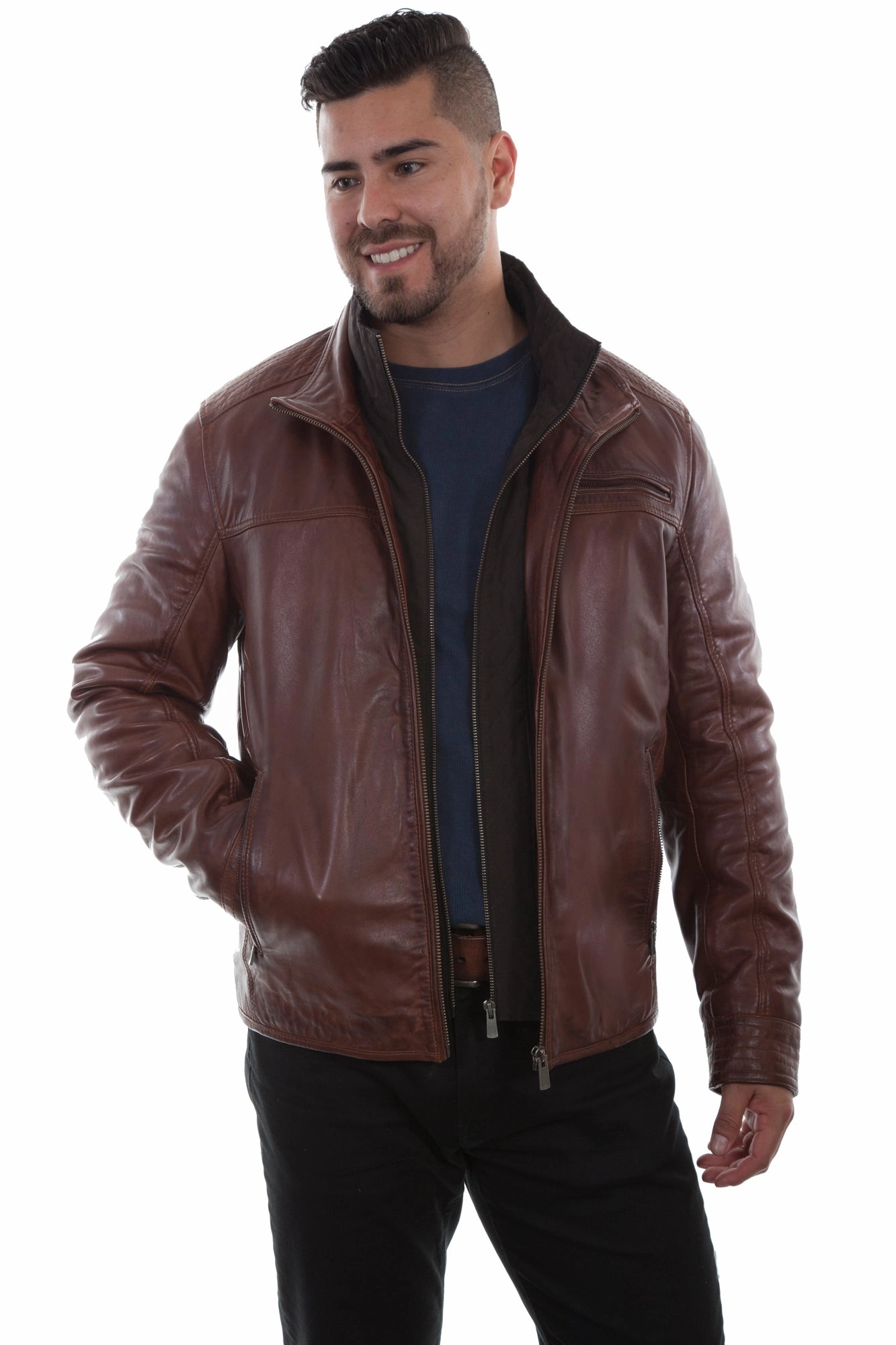 Scully Mens Antique Brown Leather Quilted Jacket Timeless Piece Odor Resistant Tech