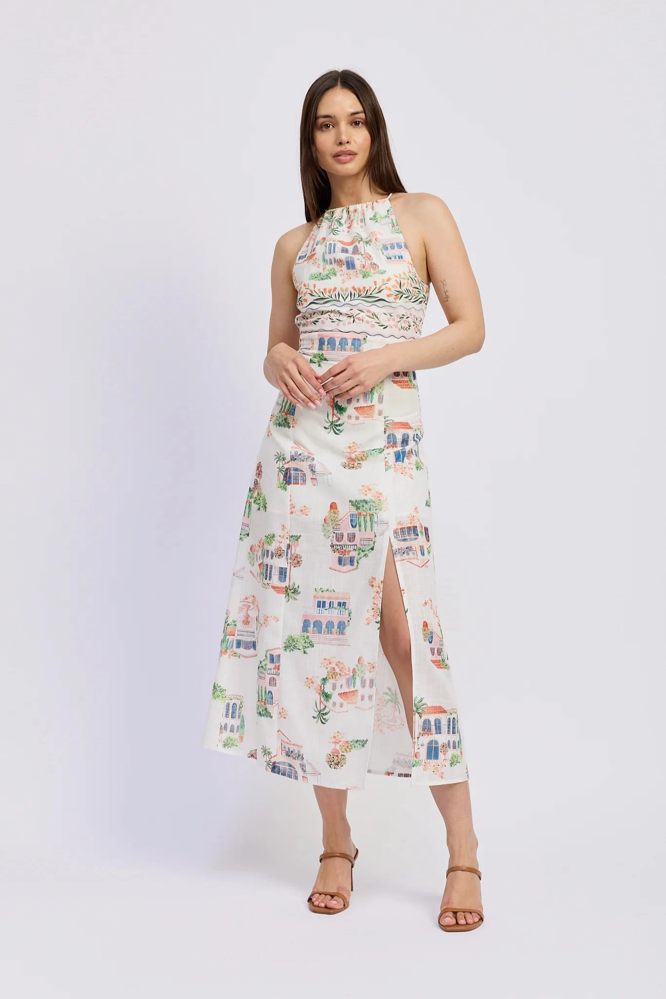 Layered Shoulder Alaia Linen Maxi Dress