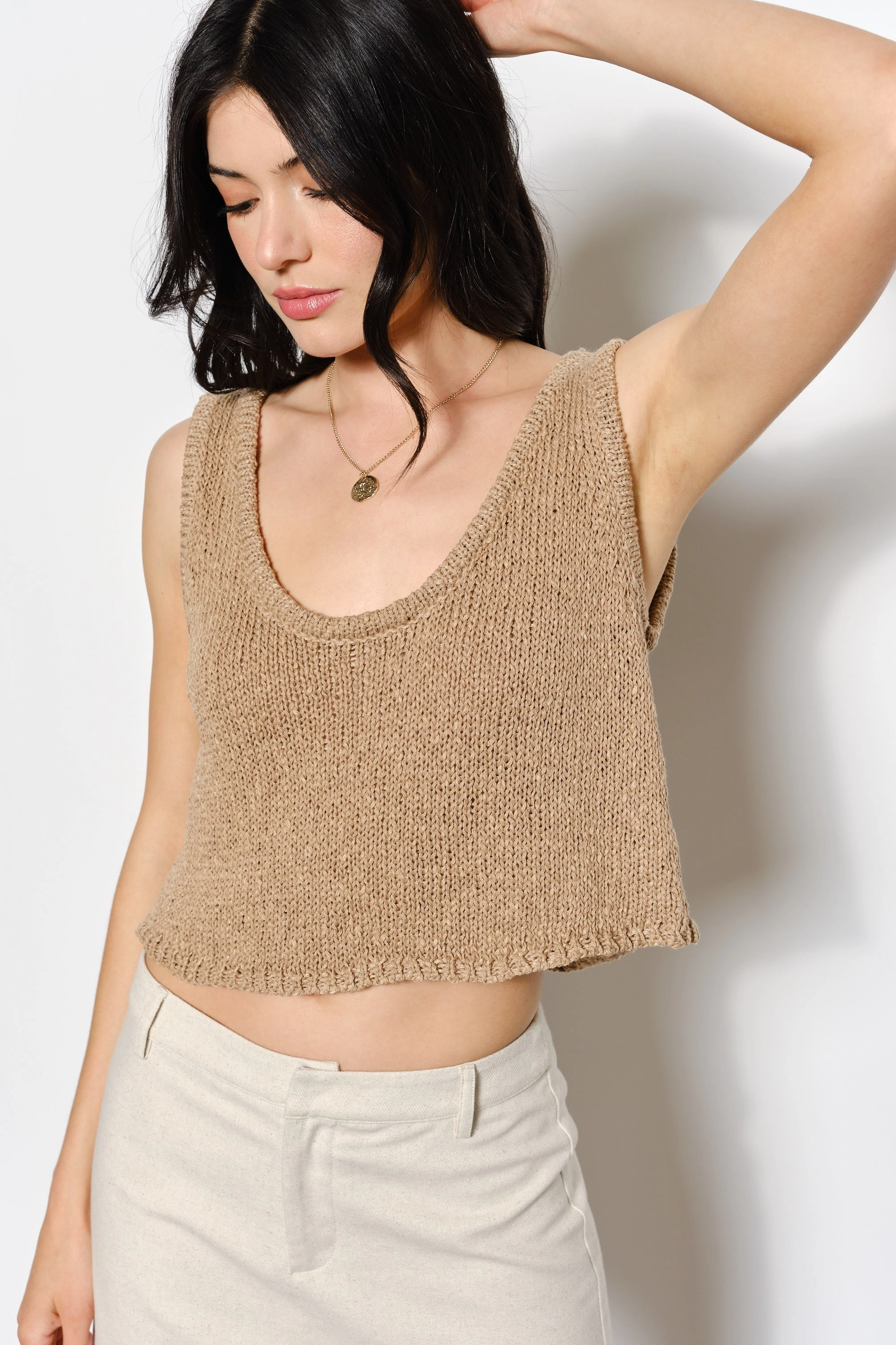 Compact Thermal Insulation Durable Color Retention Dani Boucle Tank Top - Tan