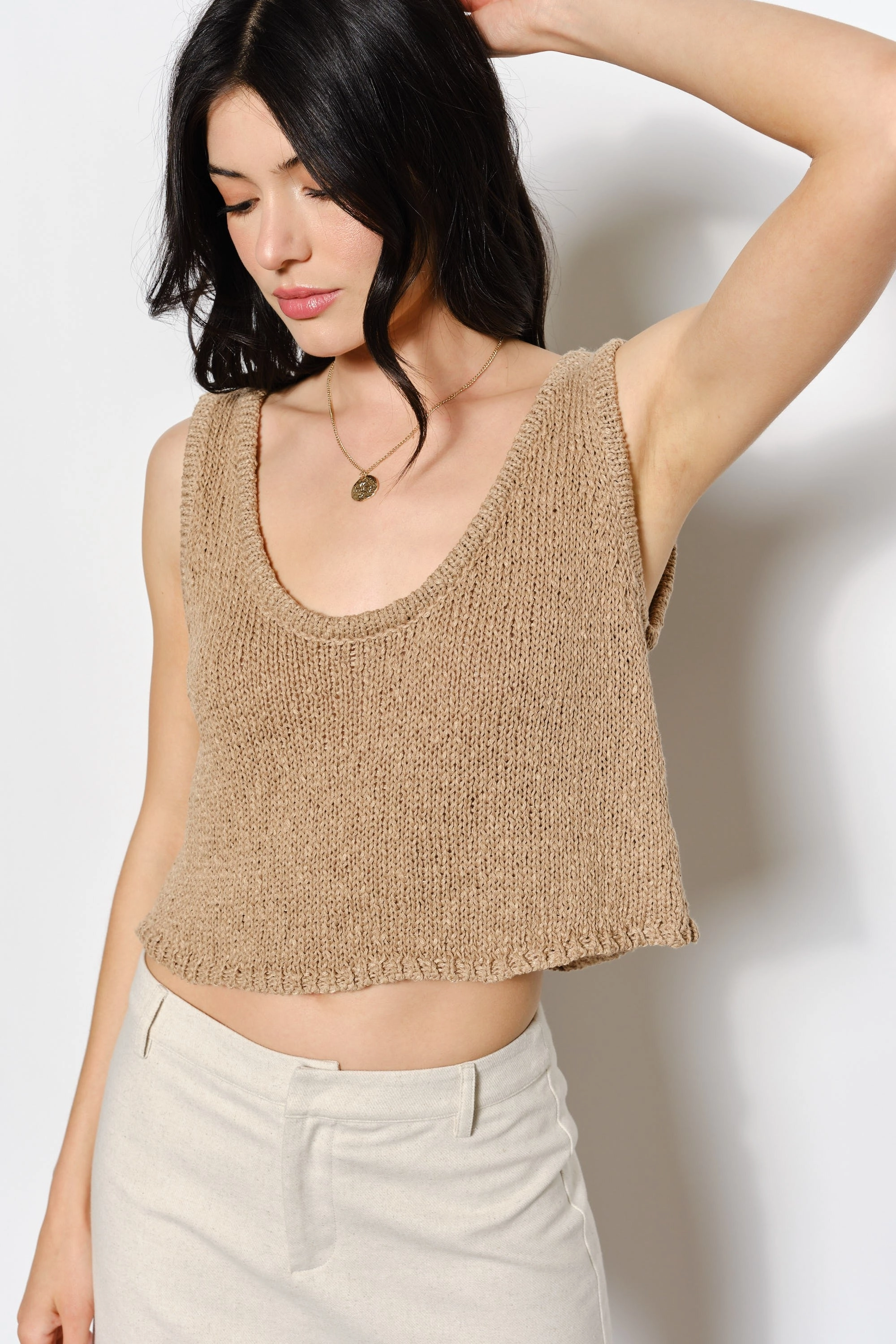 Odor Resistant Material Ergonomic Pattern Design Dani Boucle Tank Top - Tan