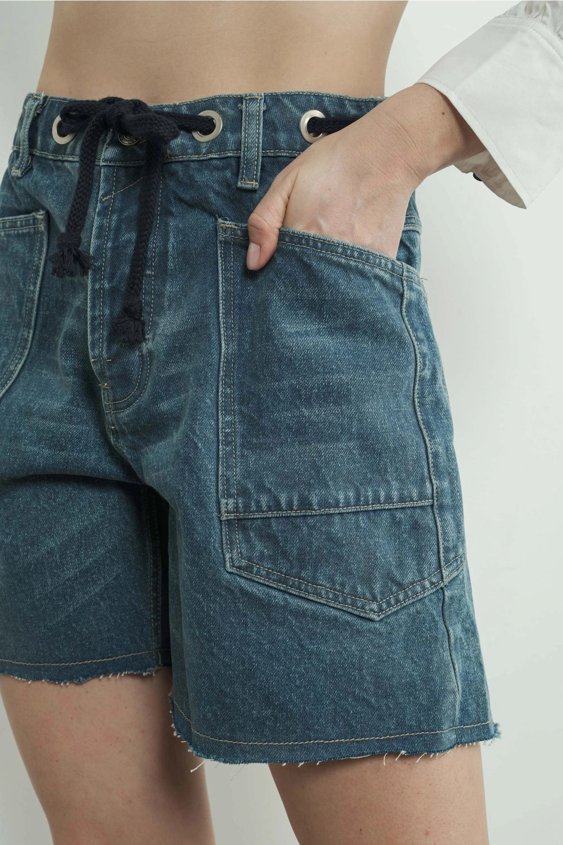 Vintage Washed Denim Shorts - Medium Wash Moisture Wicking Fabric Polished Look