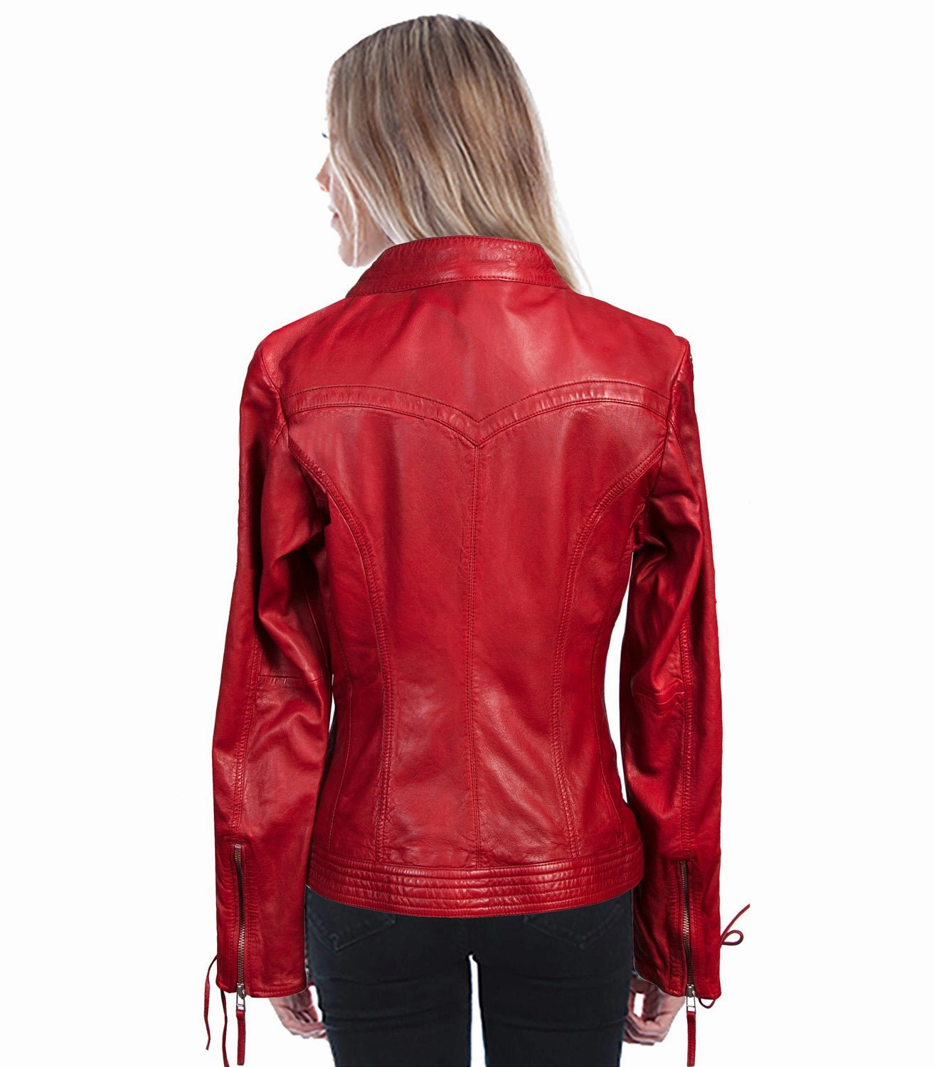 Scully Womens Red Lamb Leather Laced Sleeve Jacket Tear Resistant Weave Thermal Core Technology
