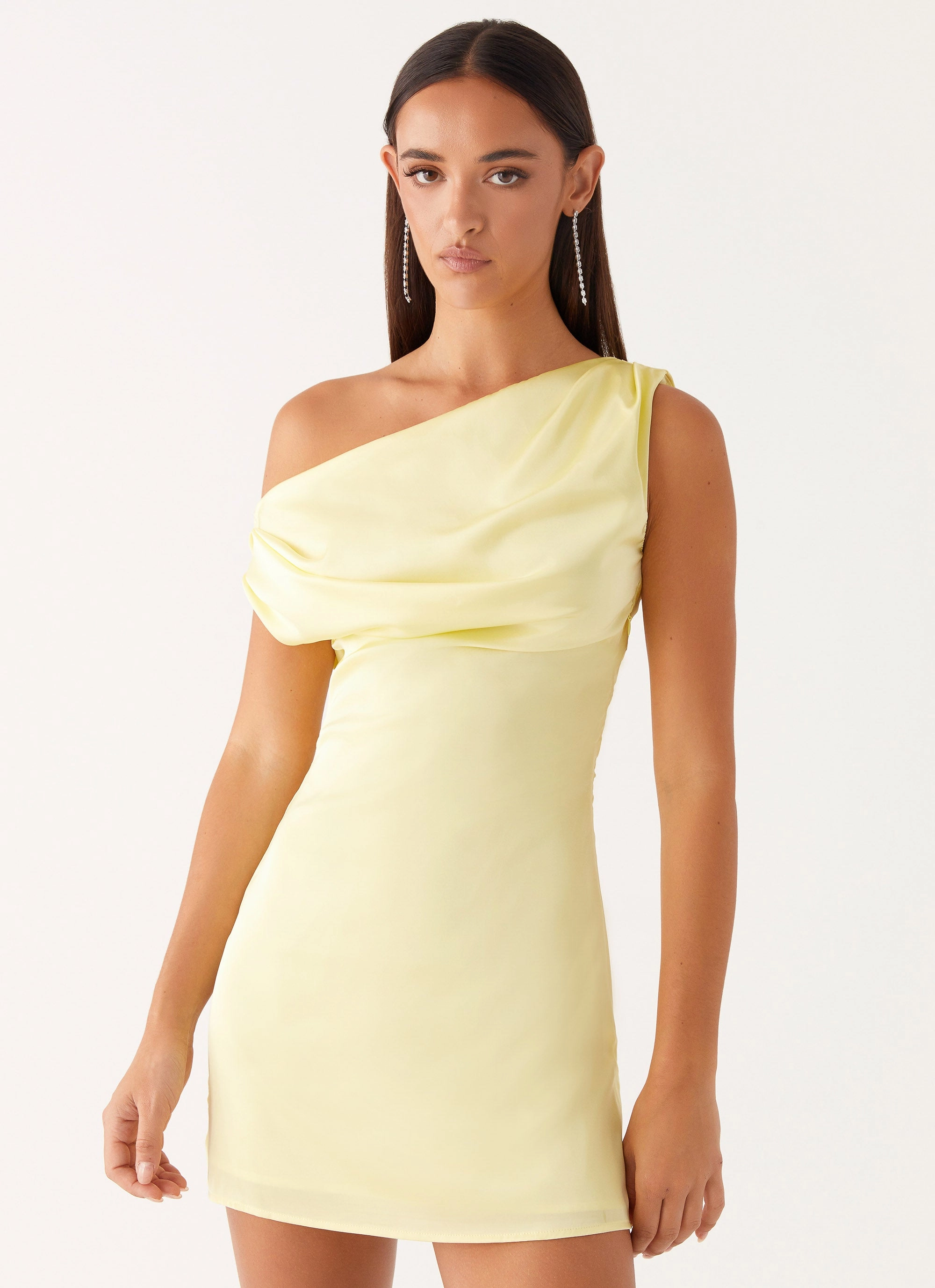 Lace Detail Polished Fit Heart Of Glass Satin Mini Dress - Yellow