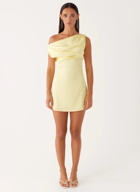 Short Sleeve Heart Of Glass Satin Mini Dress - Yellow