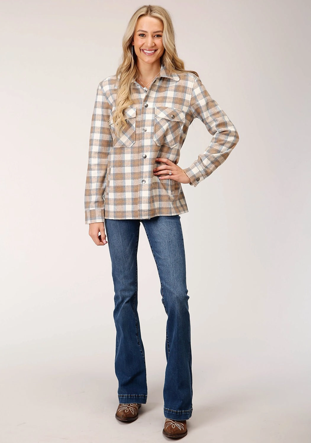 Waterproof Zipper Closure Stetson Womens Cream/Tan Polyester Plaid Blanket Jacket