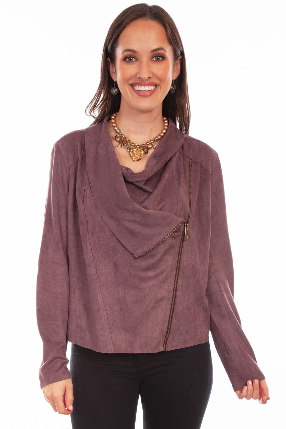 Refined Style Scully Womens Drape Cross-Over Mauve Poly/Spandex Softshell Jacket