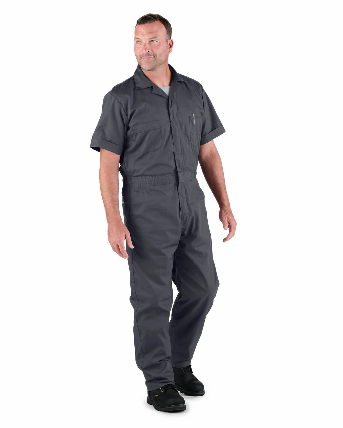 Berne Mens Charcoal Cotton Blend Poplin Short Sleeve Coverall Outdoor Ready