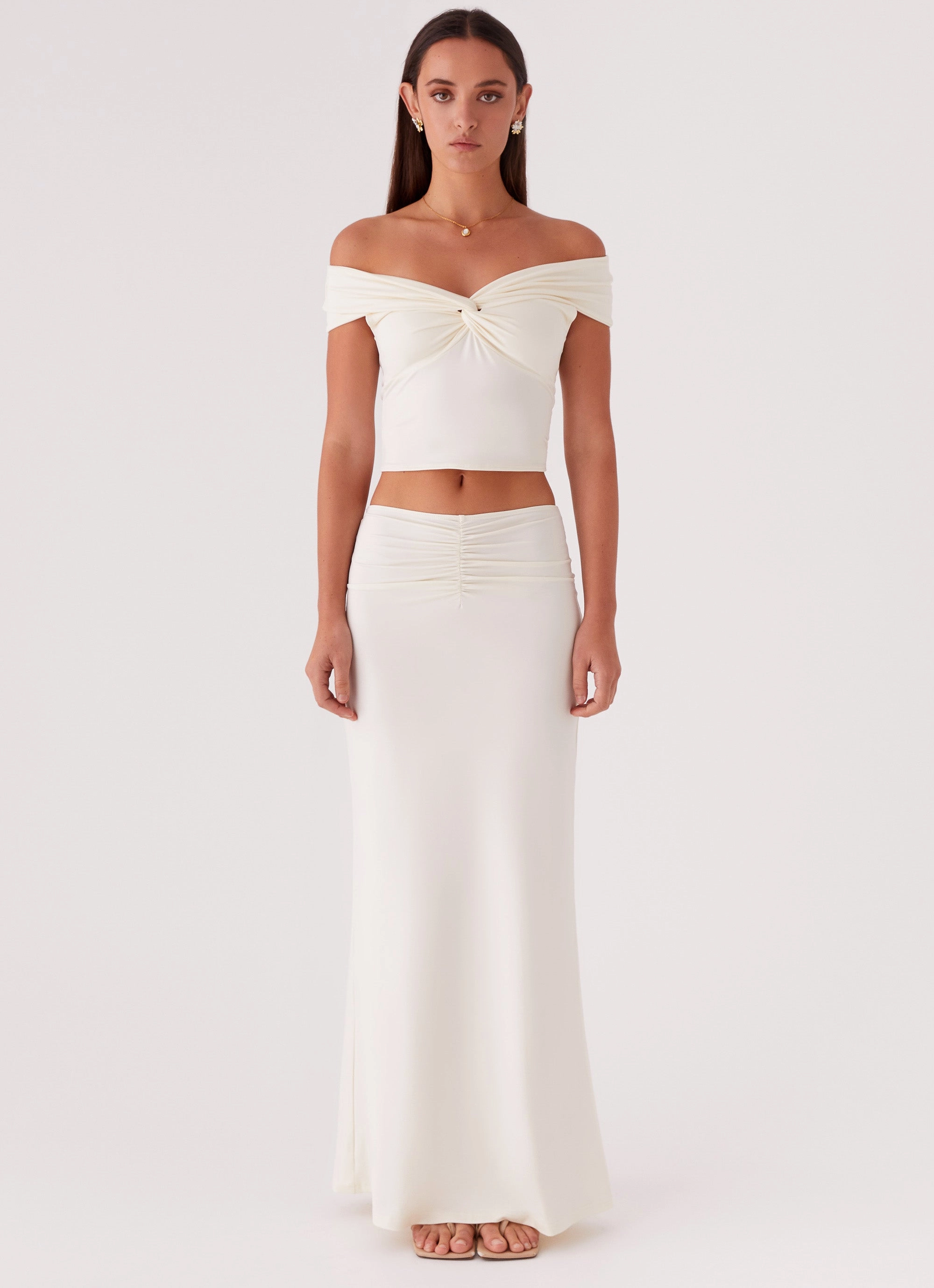 Trixie Twist Off Shoulder Top - Ivory SnagResistant MinimalistCut