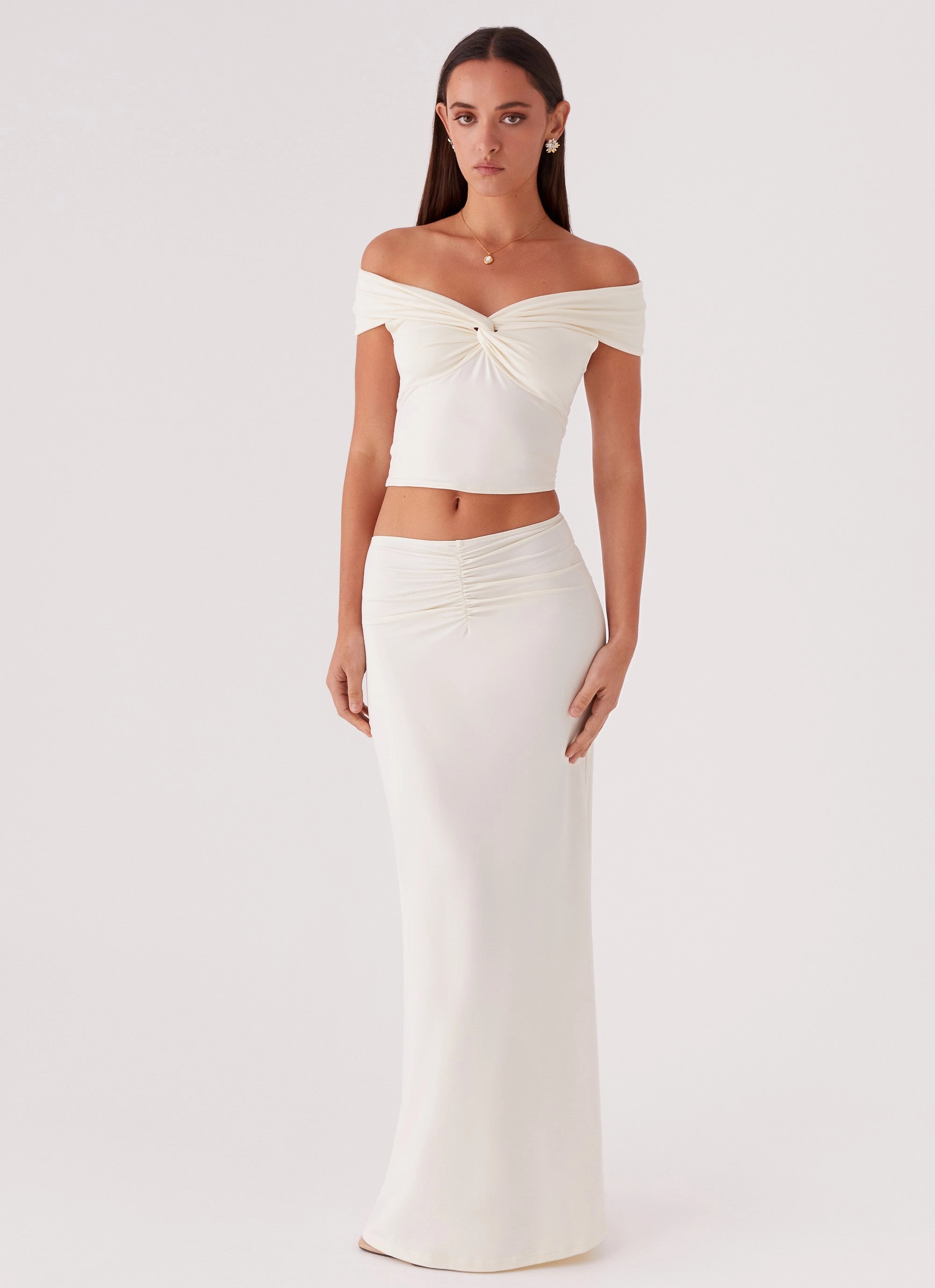 HighNeckline Trixie Twist Off Shoulder Top - Ivory