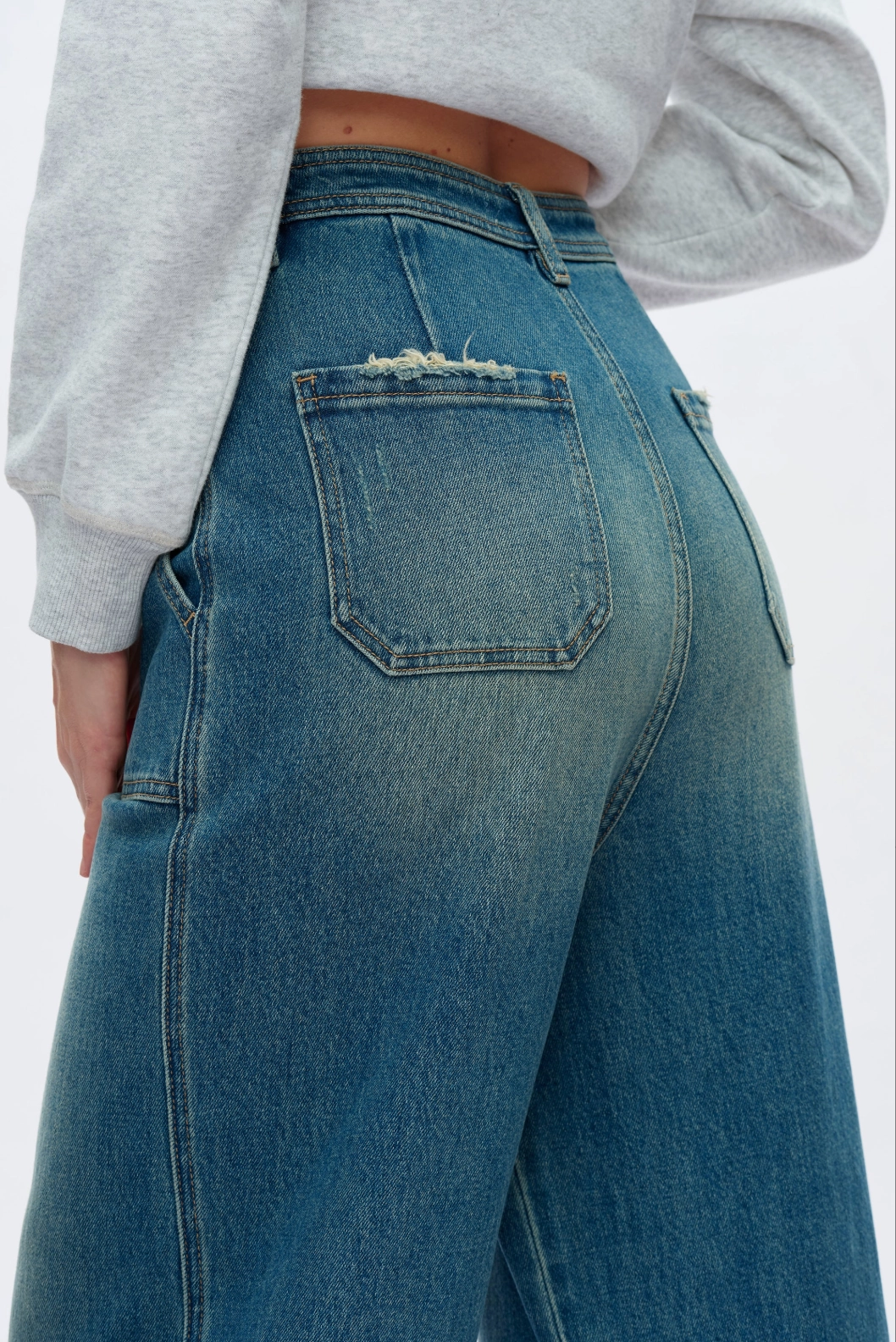 Casual Blouse High Rise Wide Leg Jeans - Vintage Medium Blue