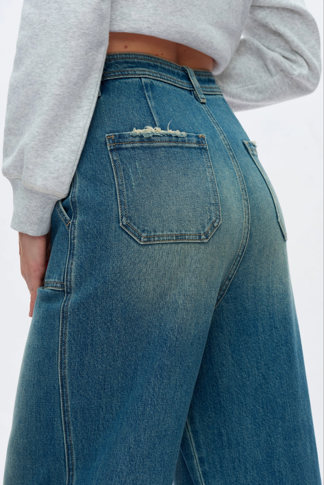 High Rise Wide Leg Jeans - Vintage Medium Blue Sporty Layer Durable Comfort