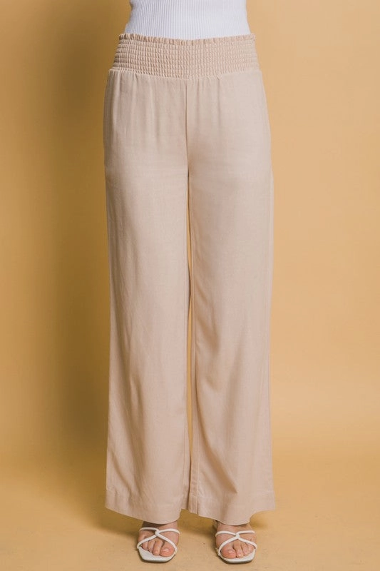 Non slip grip Ava Shirred Waist Linen Pants