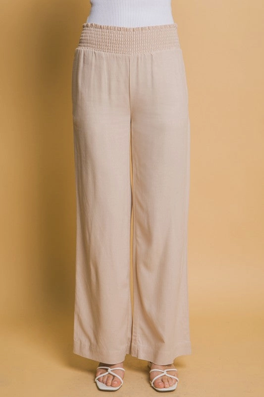 Ava Shirred Waist Linen Pants Layer Essential Comfort Flex