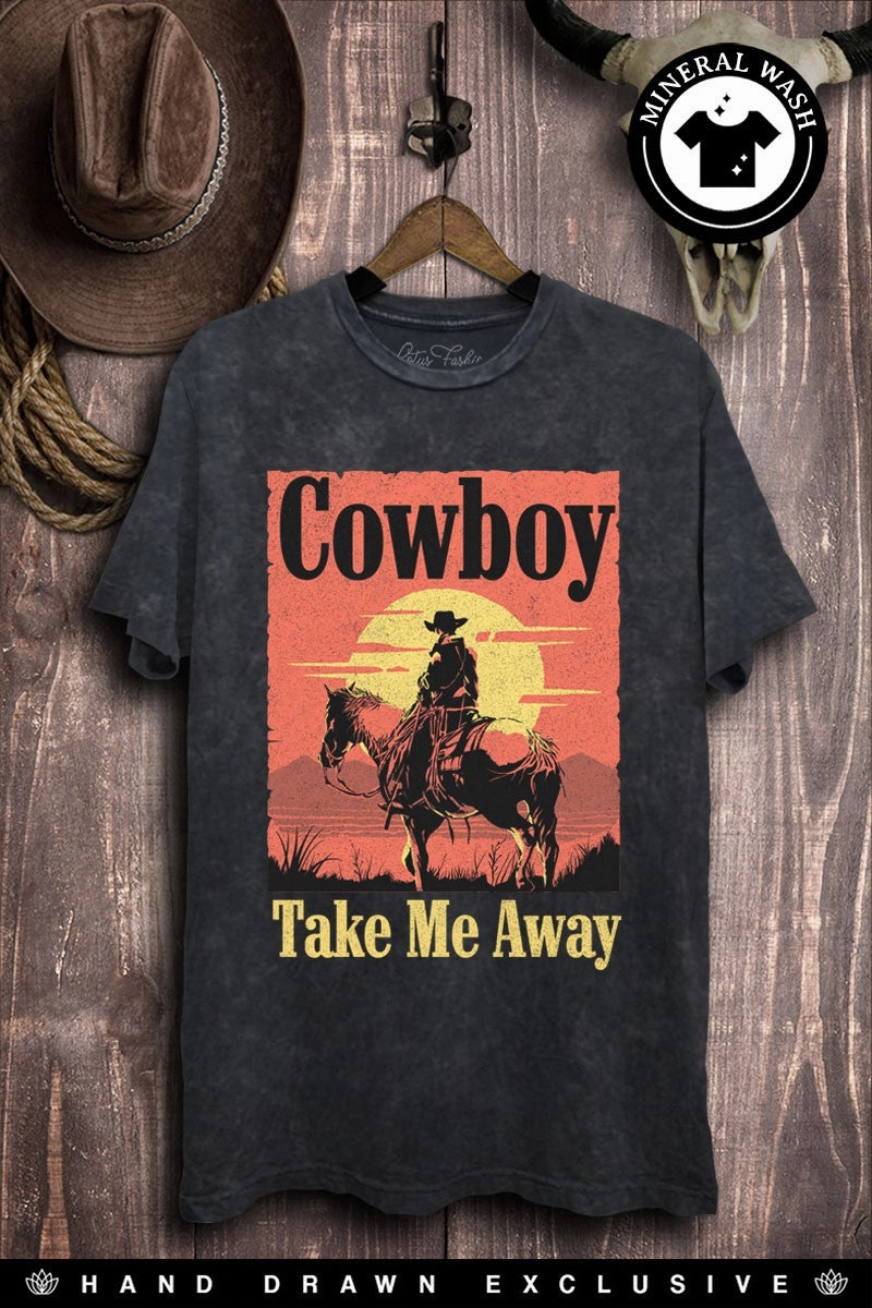 Acid Wash Cowboy Take Me Away Graphic Tee WaterResistant