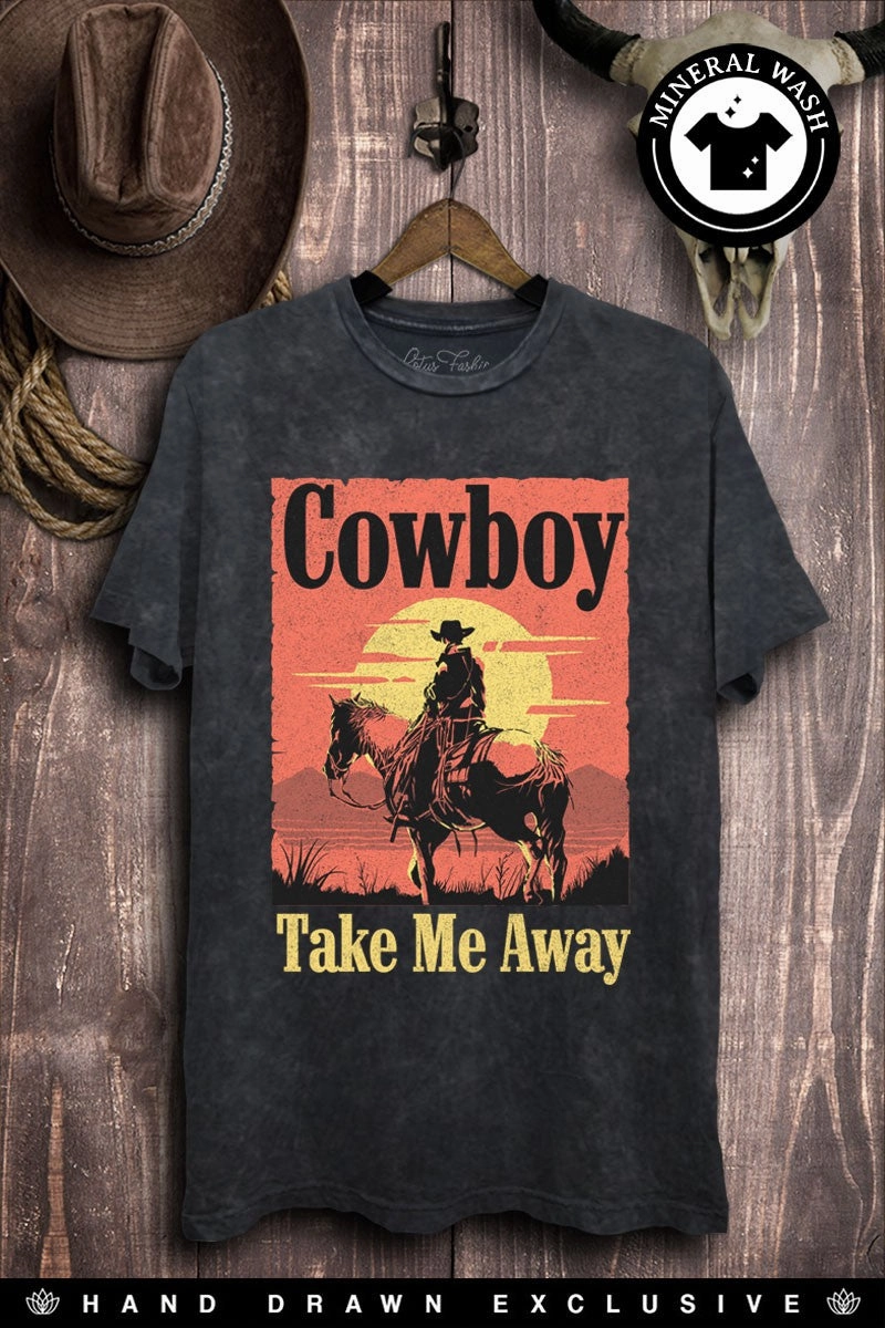 Acid Wash Cowboy Take Me Away Graphic Tee NonIrritatingSeams