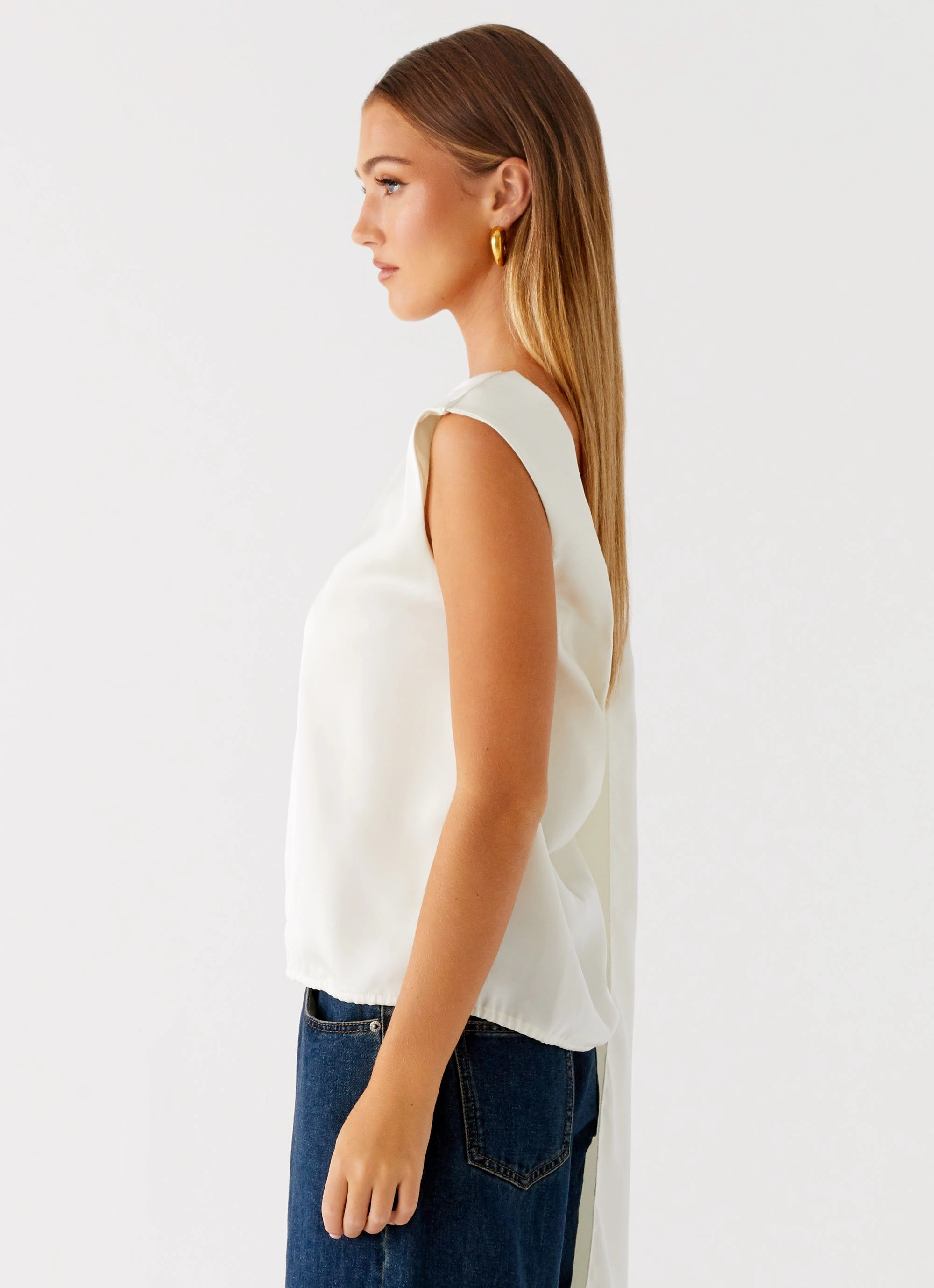 MultiPanel Design Summer Blouse Mojito Cowl Top - Ivory