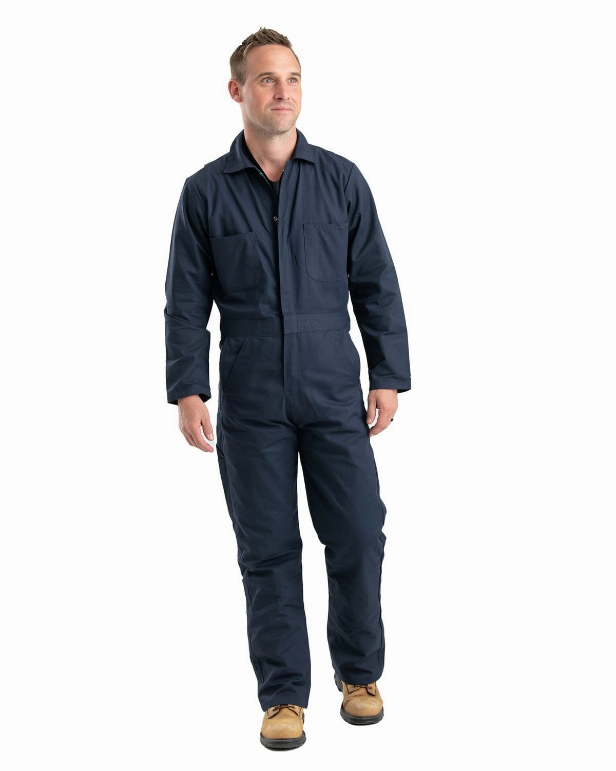 Berne Mens Heritage Unlined Twill Navy Cotton Blend Work Coverall ElasticWaistband