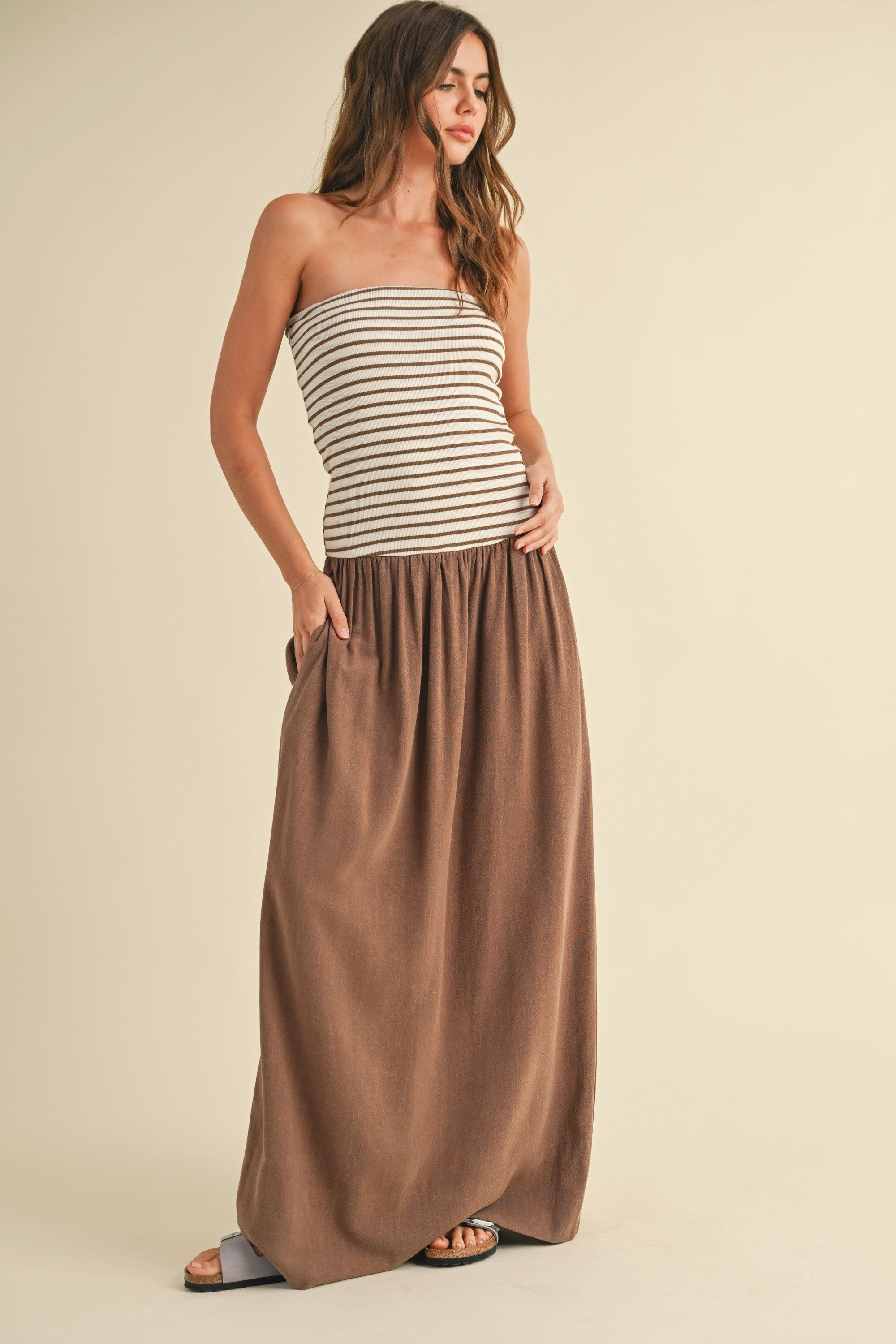 Fashion Essential Special-Edition Molly Striped Linen Maxi Dress - Mocha